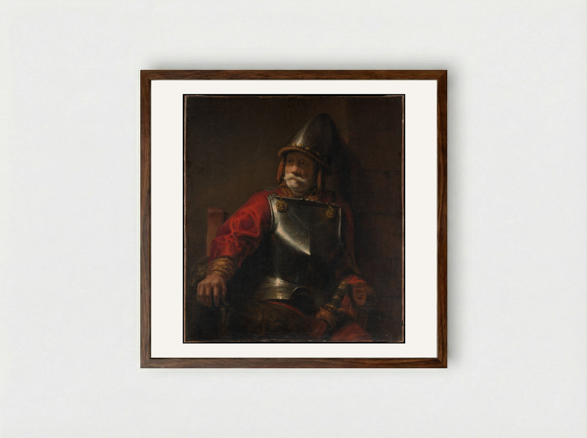 Man in Armor (Mars?) - Rembrandt van Rijn - Framed Print Dark Wood