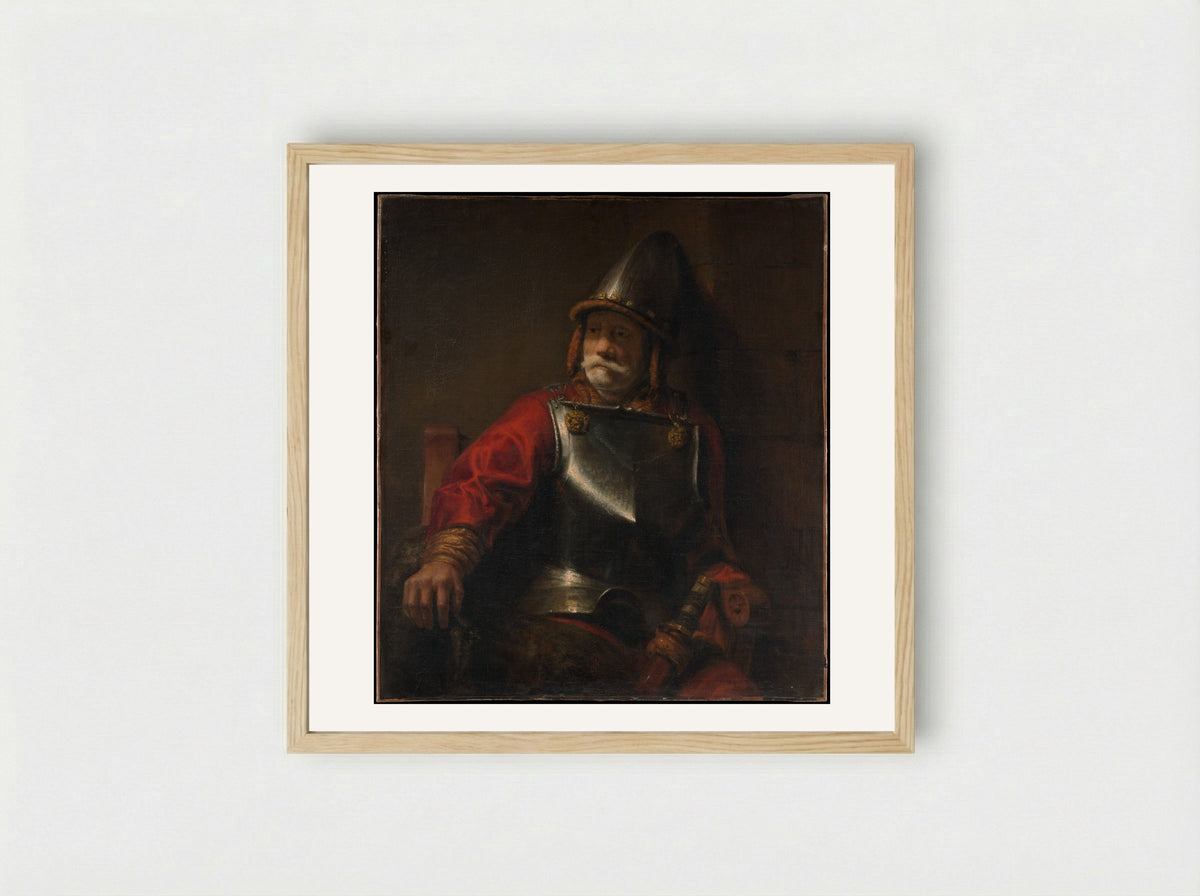 Man in Armor (Mars?) - Rembrandt van Rijn - Framed Print Wood