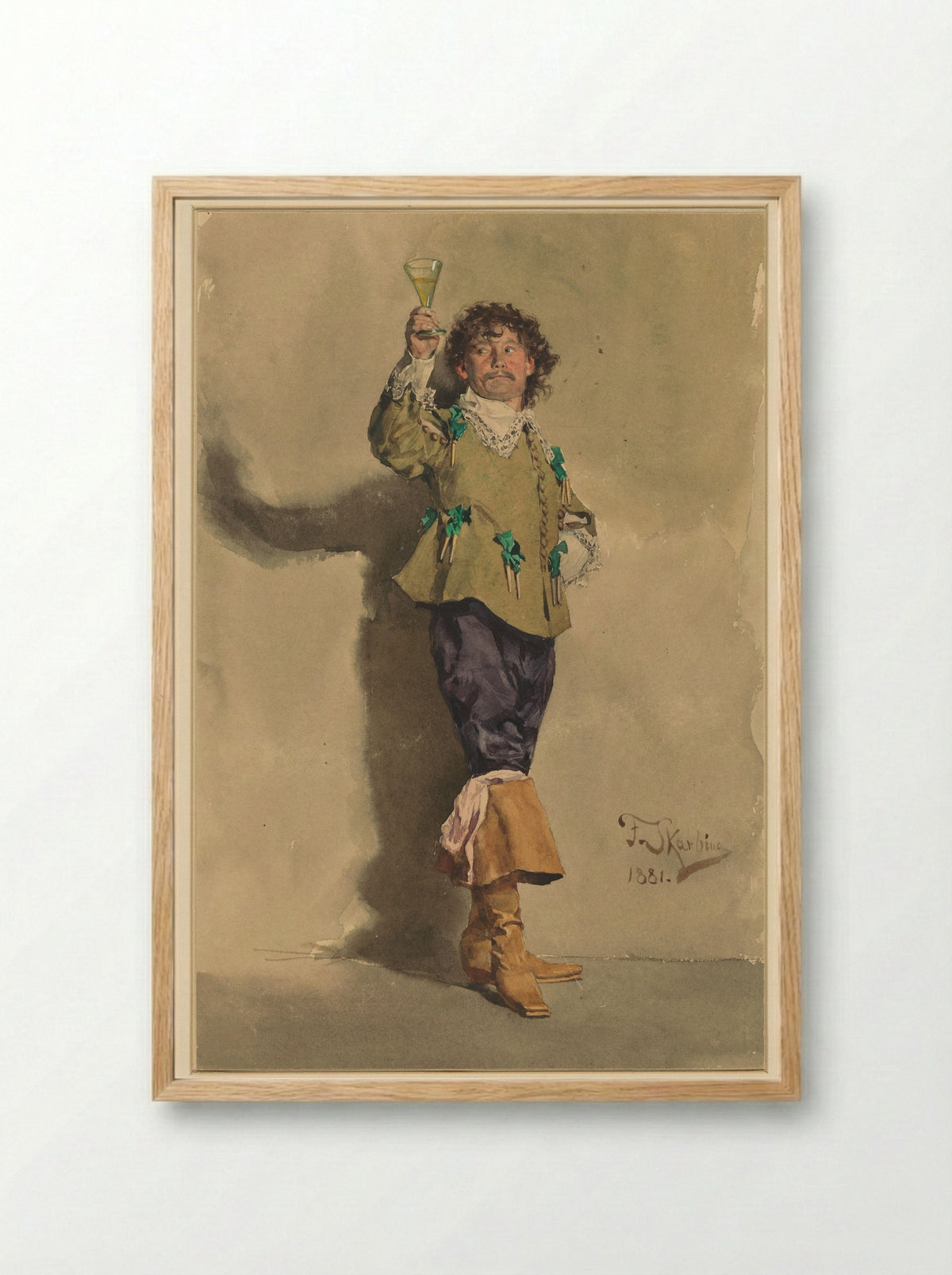 Man in Louis XIII Costume Raising a Glass - Franz Skarbina - Framed Print Wood