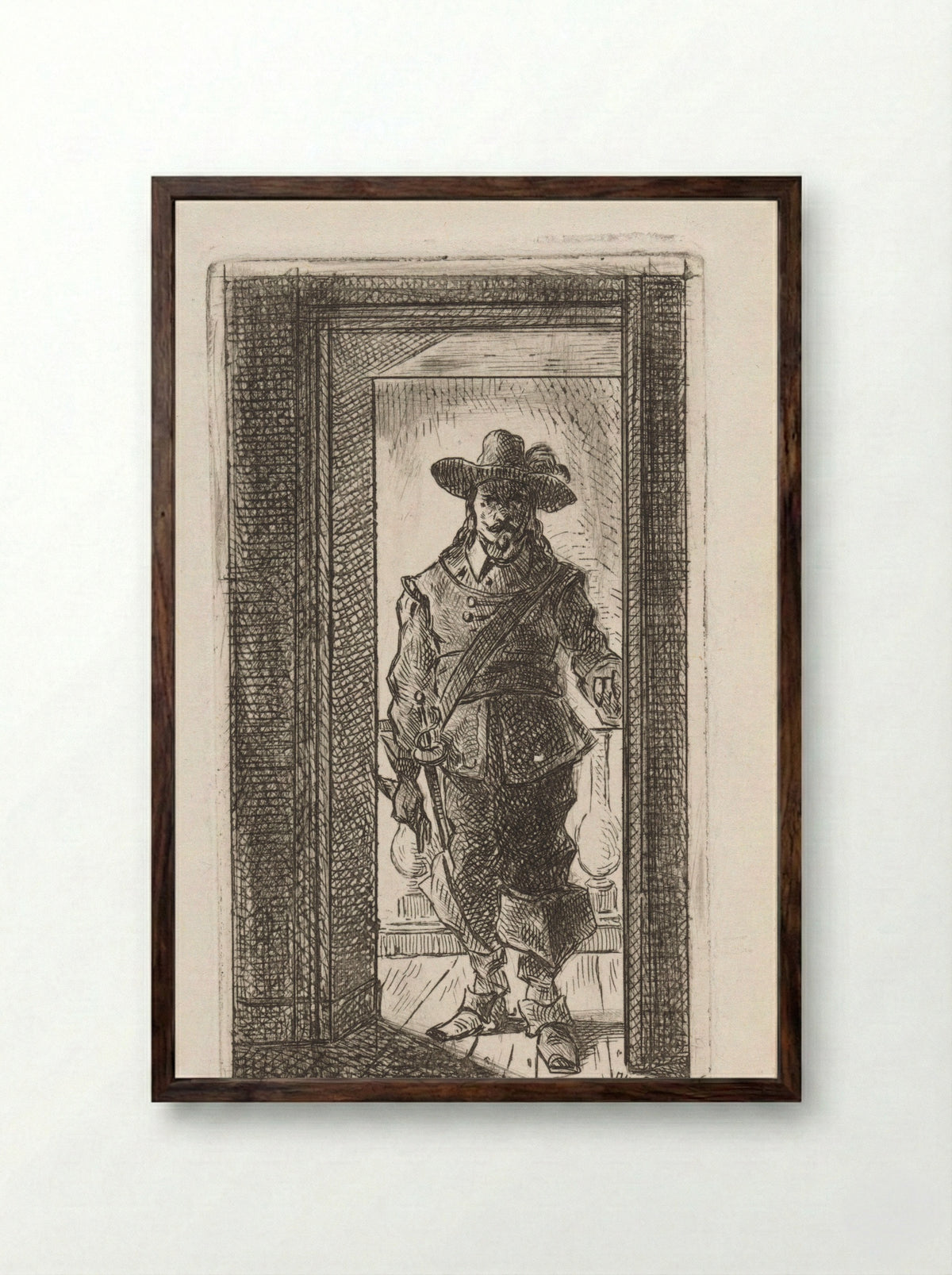 Man in Seventeenth-Century Costume Standing in a Doorway - Jan Gerard Smits - Framed Print Dark Wood