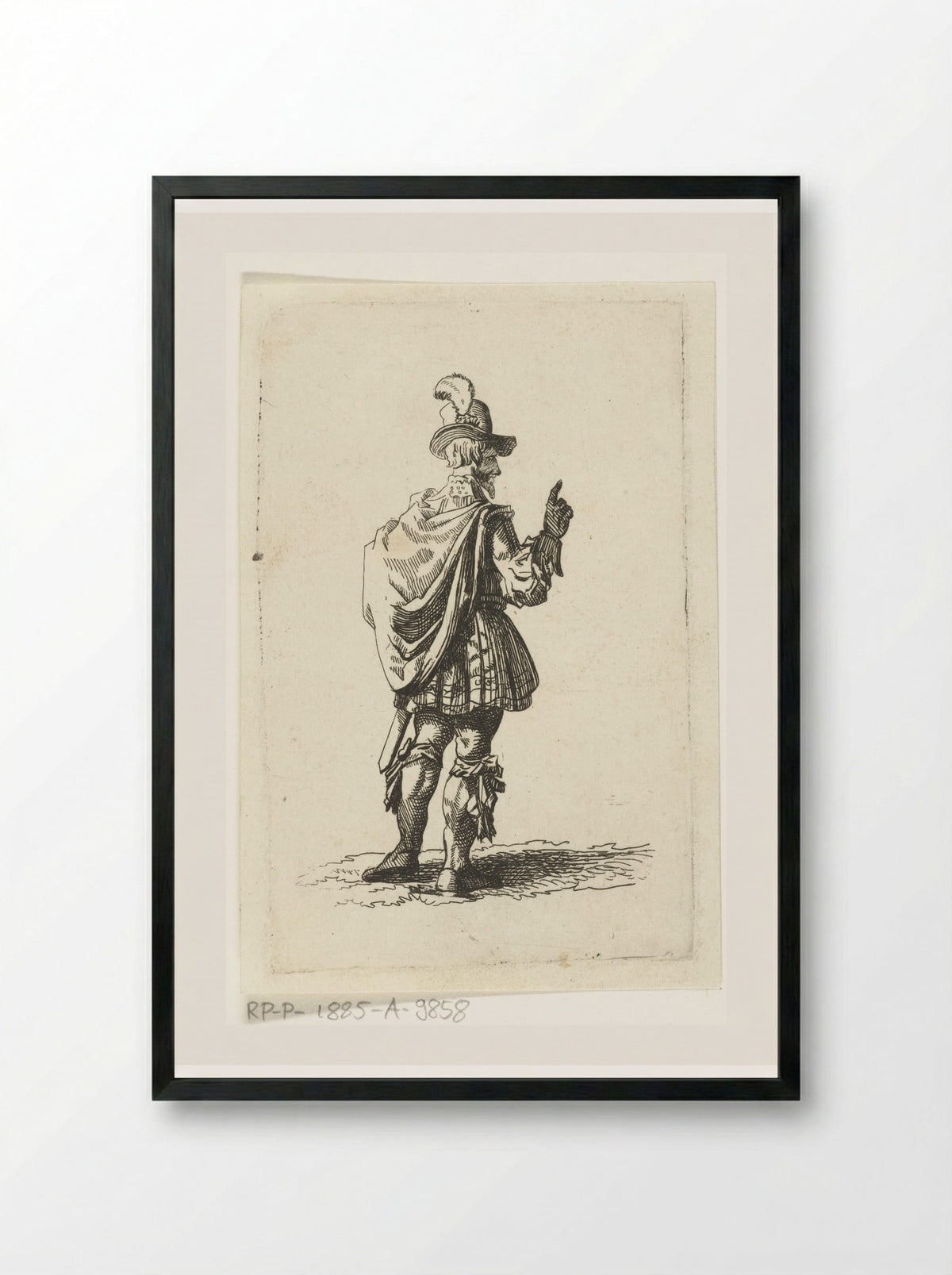 Man in a Plumed Hat Seen from Behind - Joannes Bemme - Framed Print Black