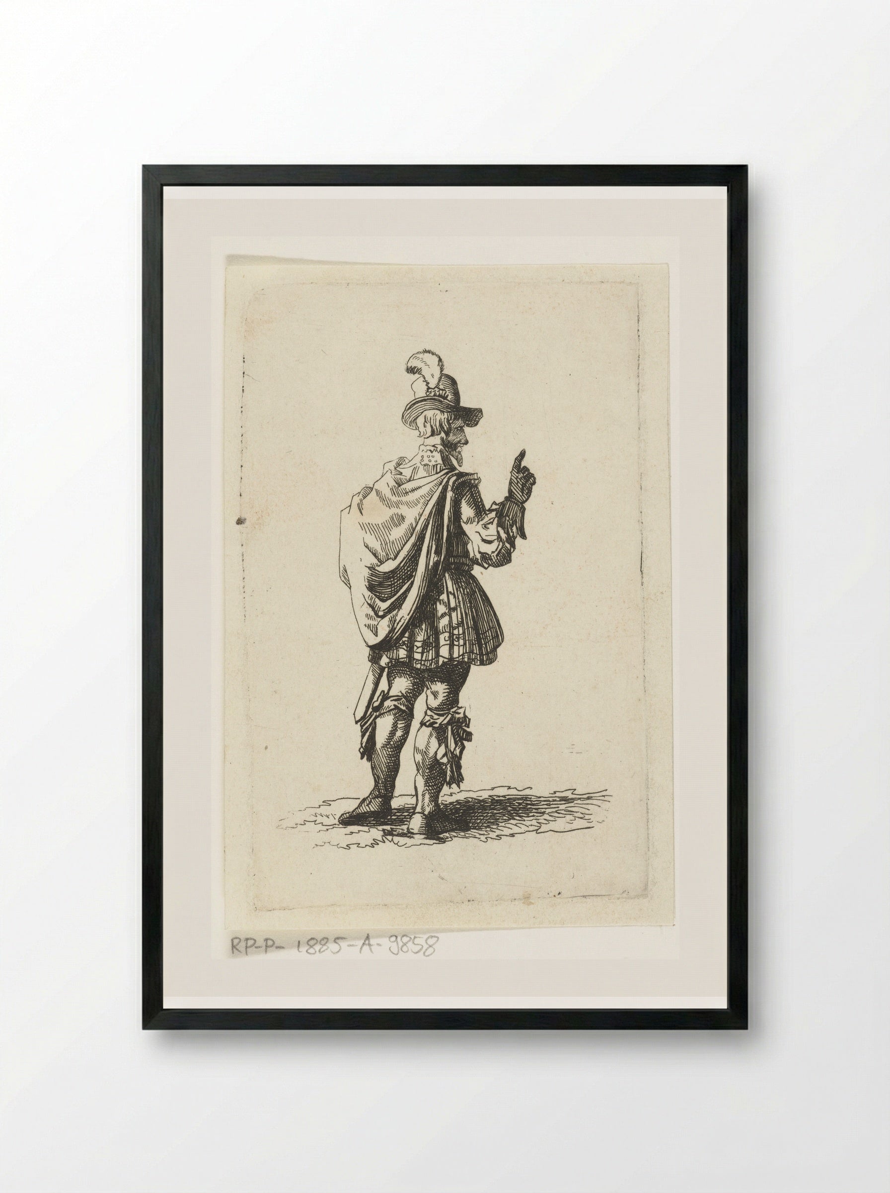Man in a Plumed Hat Seen from Behind - Joannes Bemme - Framed Print Black
