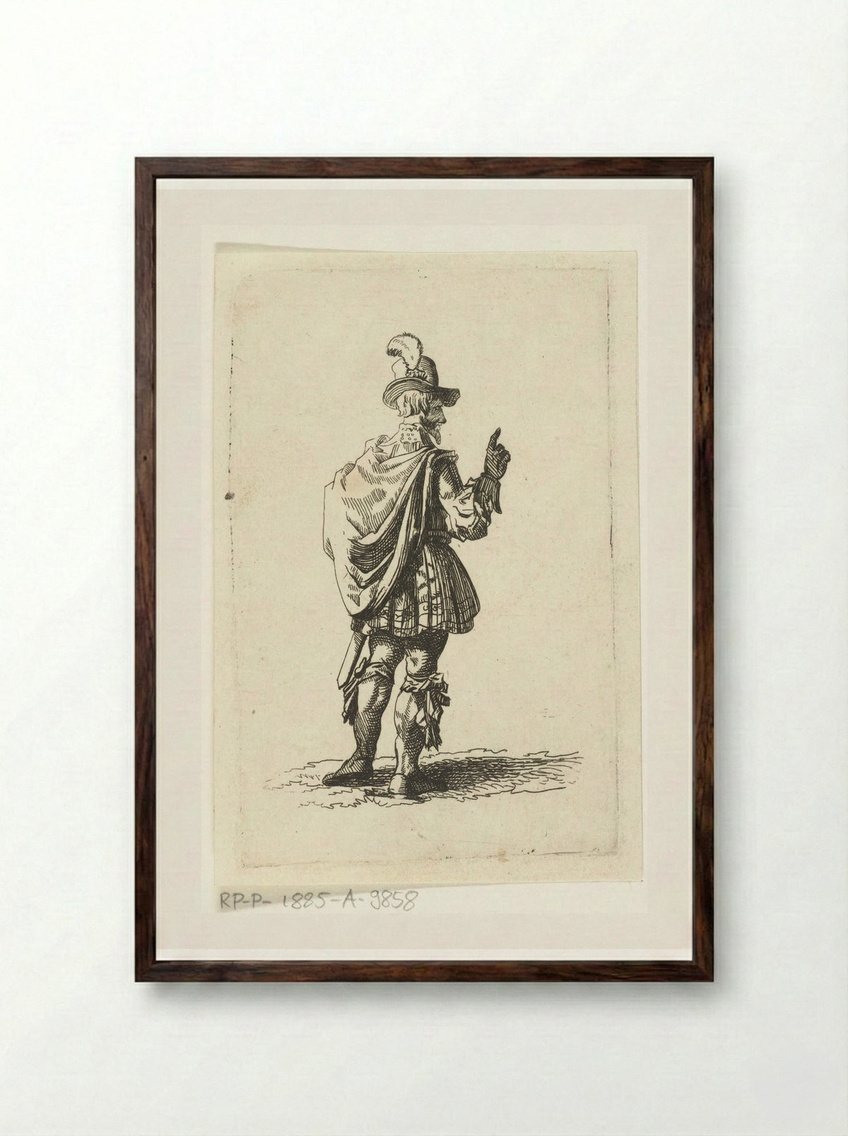 Man in a Plumed Hat Seen from Behind - Joannes Bemme - Framed Print Dark Wood