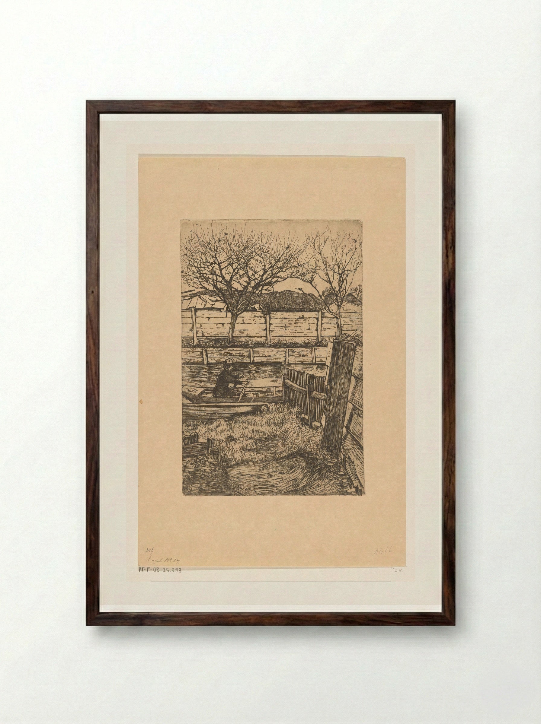 Man in a Rowing Boat, Slatuinen, Amsterdam - Pieter Dupont - Framed Print Dark Wood