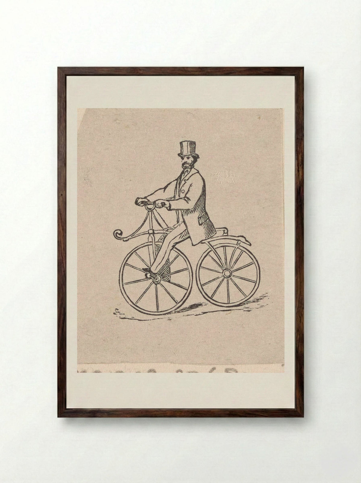 Man in a Top Hat on a Bicycle - Isaac Weissenbruch - Framed Print Dark Wood
