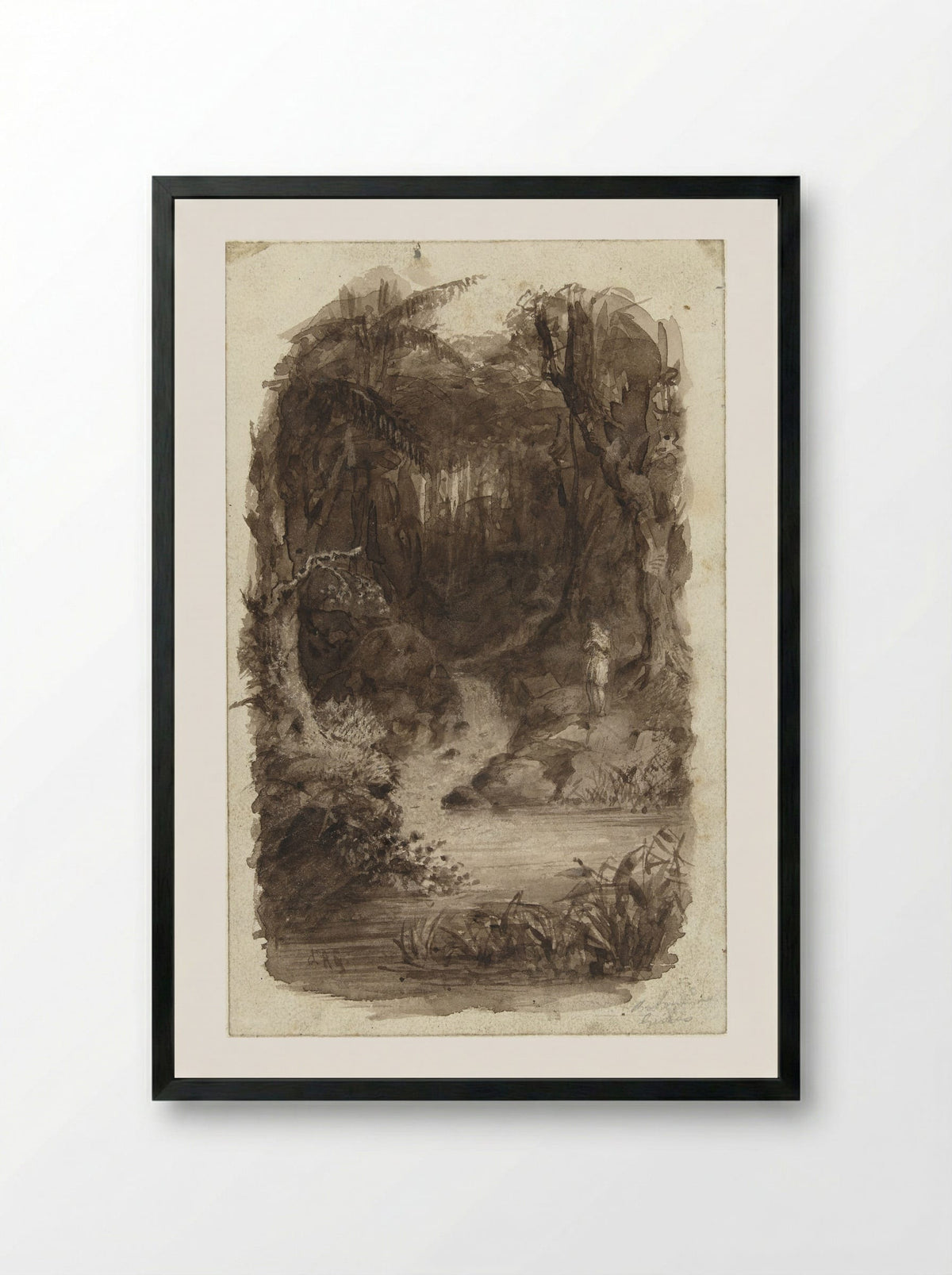 Man in a Tropical Forest, Standing by Water - Johannes Christiaan d' Arnaud Gerkens - Framed Print Black