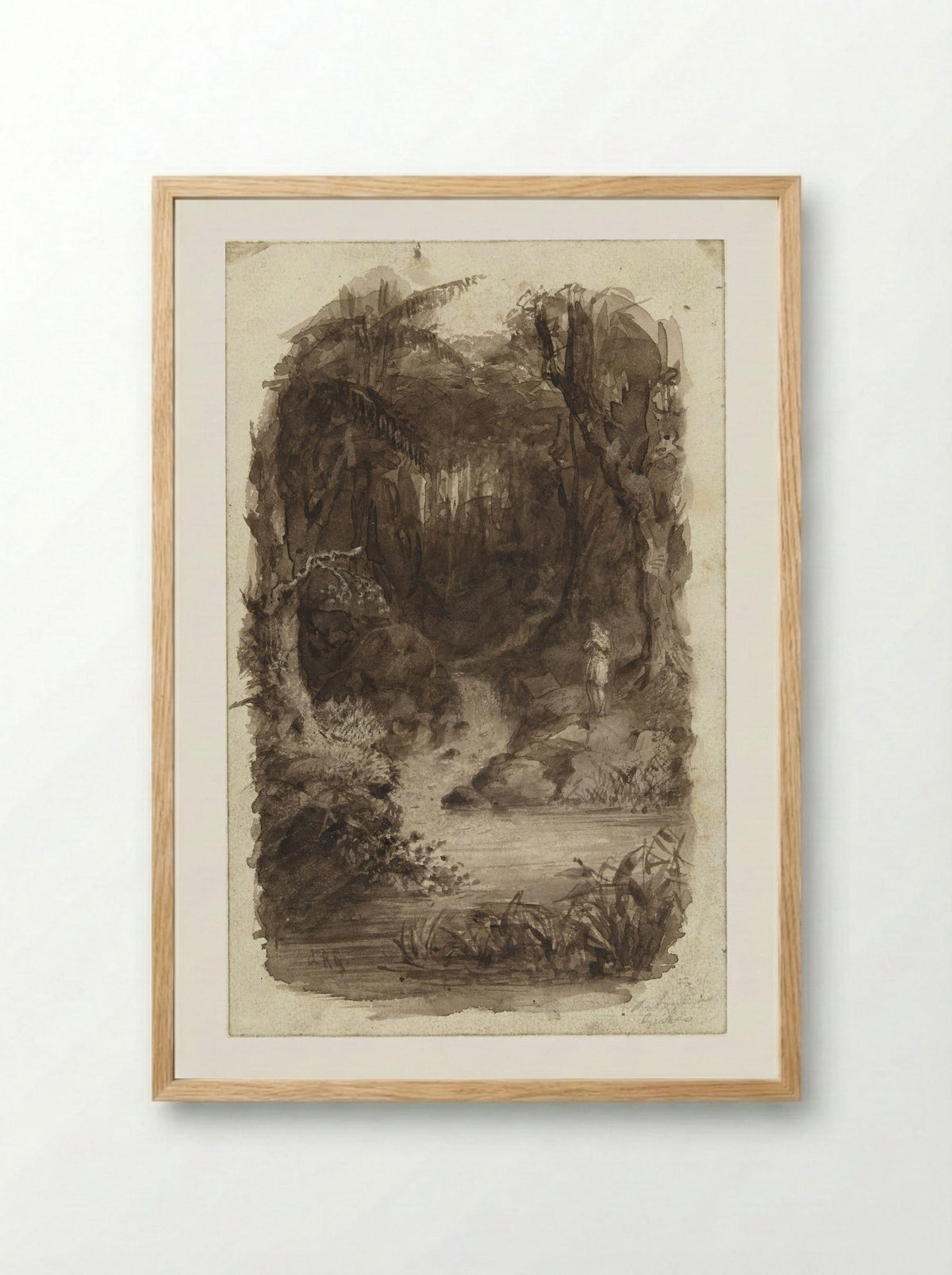 Man in a Tropical Forest, Standing by Water - Johannes Christiaan d' Arnaud Gerkens - Framed Print Wood