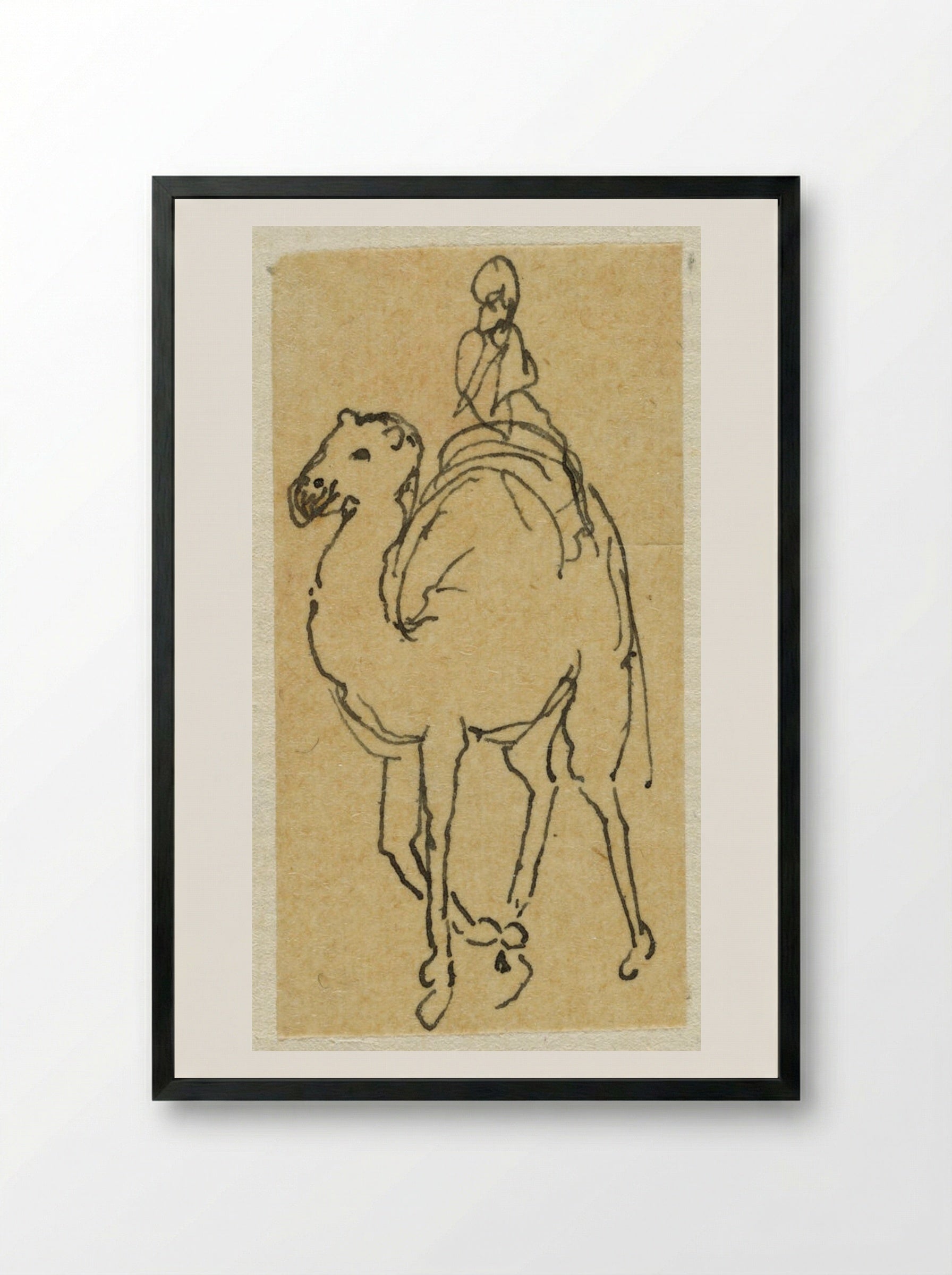 Man in a Turban on a Camel - Rodolphe Bresdin - Framed Print Black