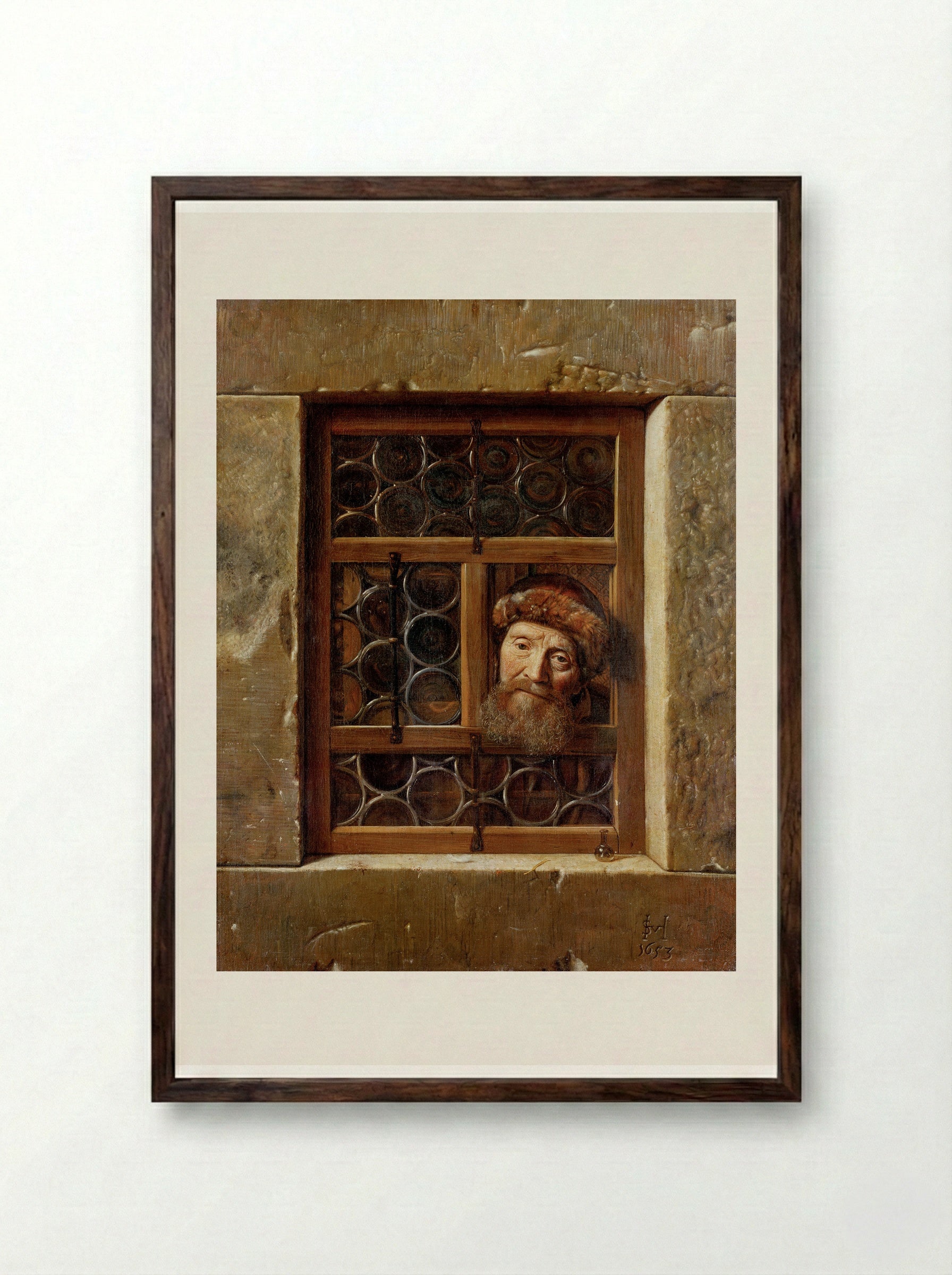 Man in a Window - Samuel van Hoogstraten - Framed Print Dark Wood