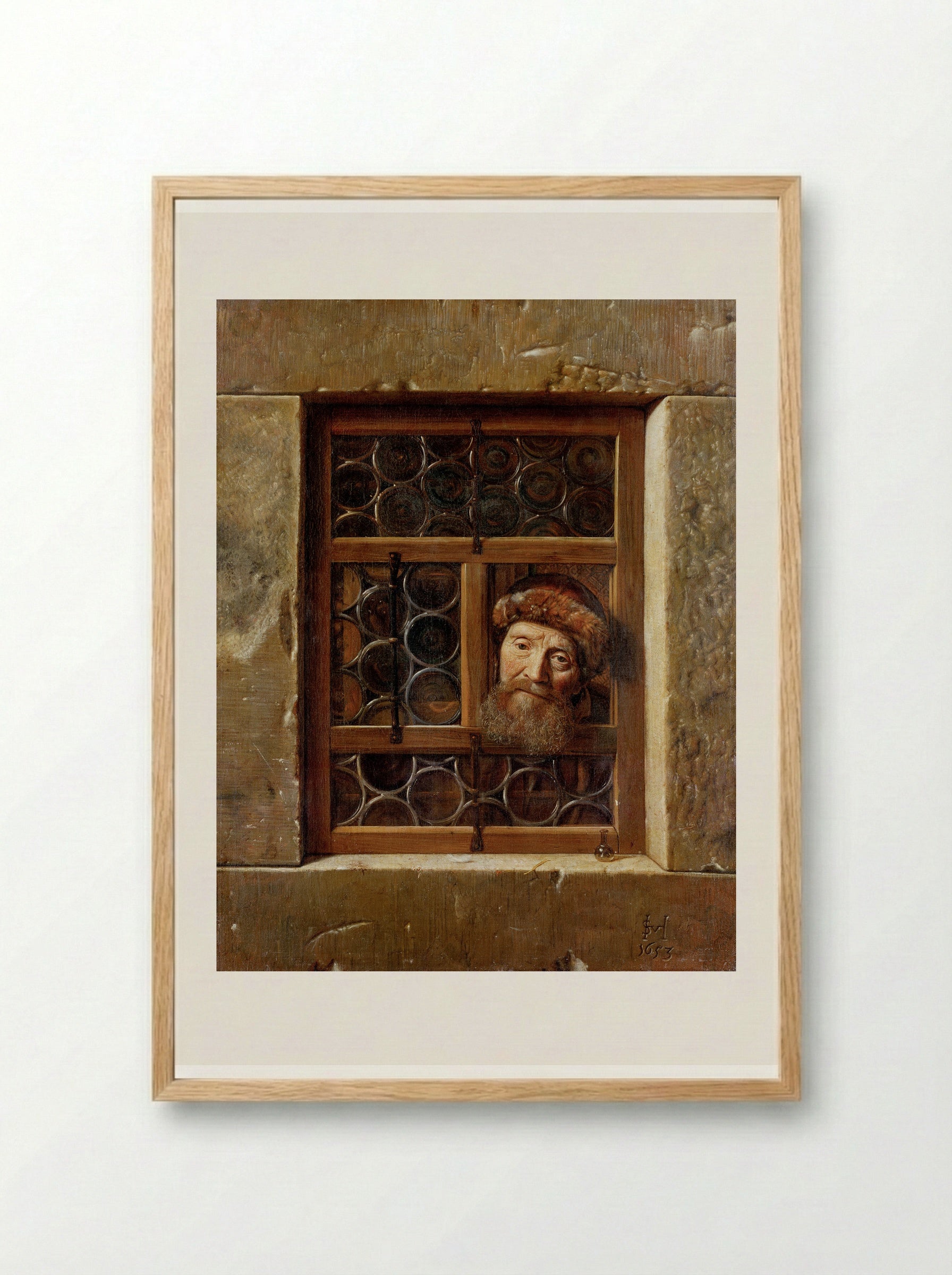 Man in a Window - Samuel van Hoogstraten - Framed Print Wood
