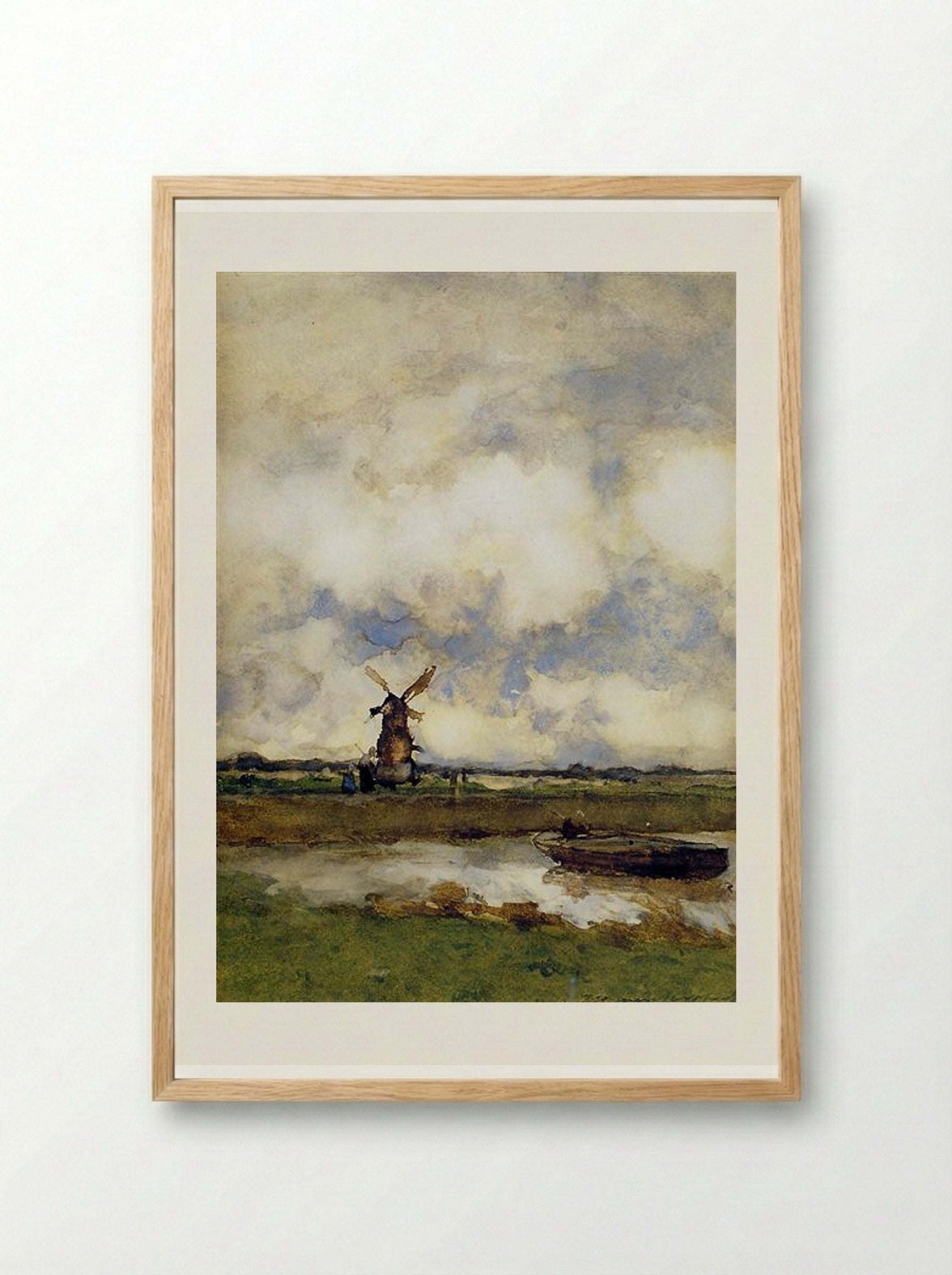 Man in a boat in a canal - Johan Hendrik Weissenbruch - Framed Print Wood