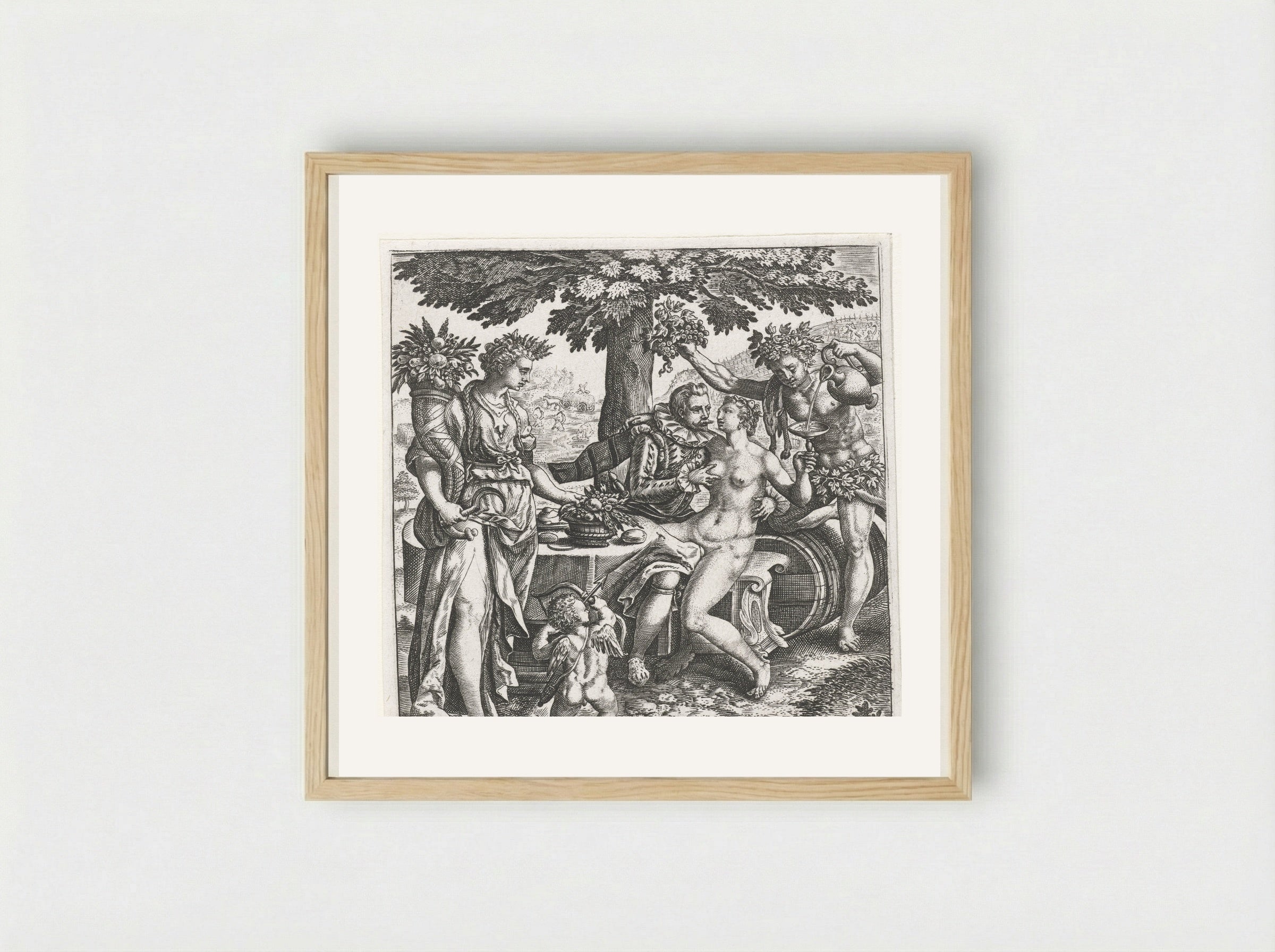 Man in gezelschap van Venus, Ceres en Bacchus - Johann Theodor de Bry - Framed Print Wood