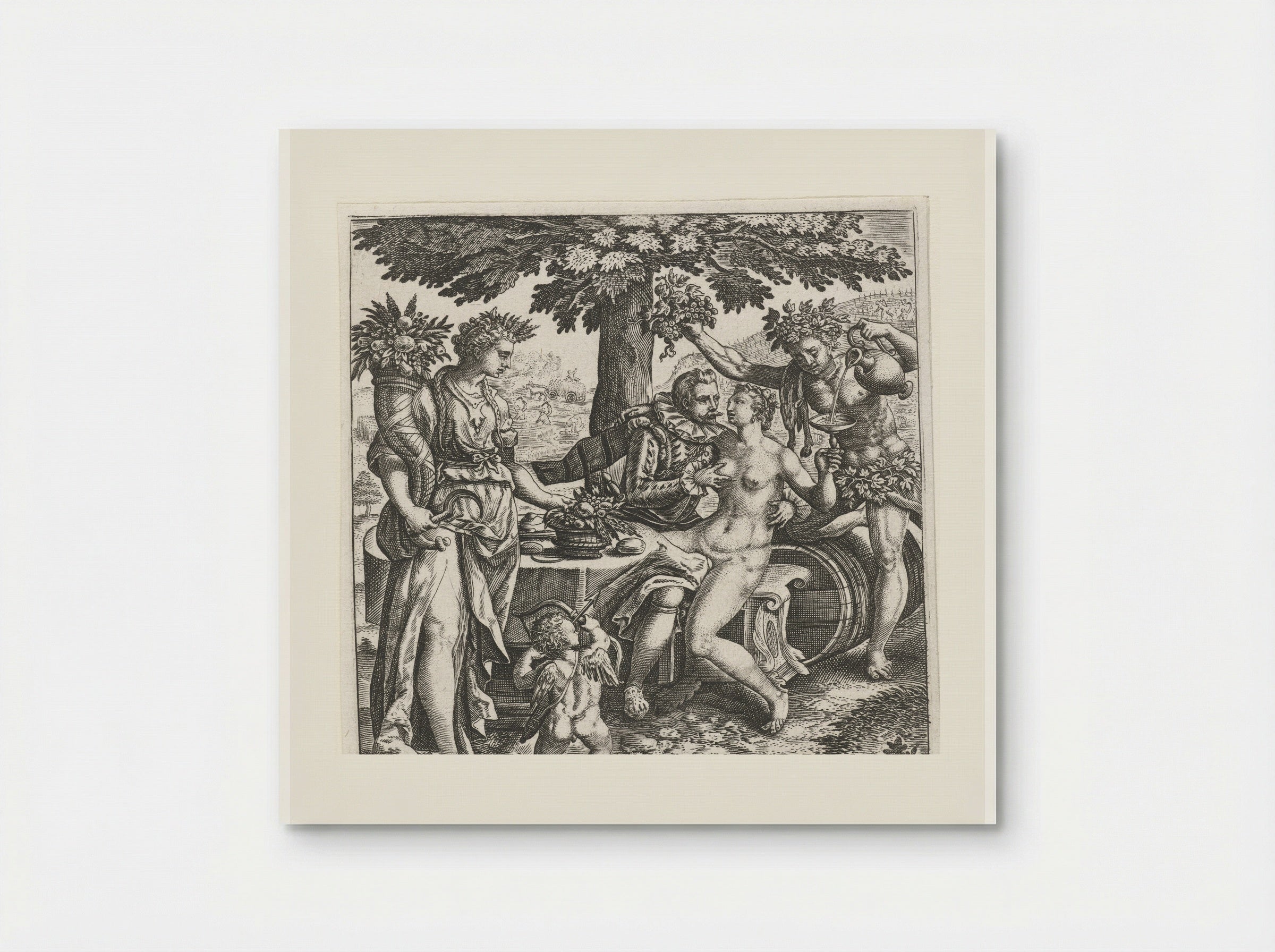 Man in gezelschap van Venus, Ceres en Bacchus - Johann Theodor de Bry - Poster