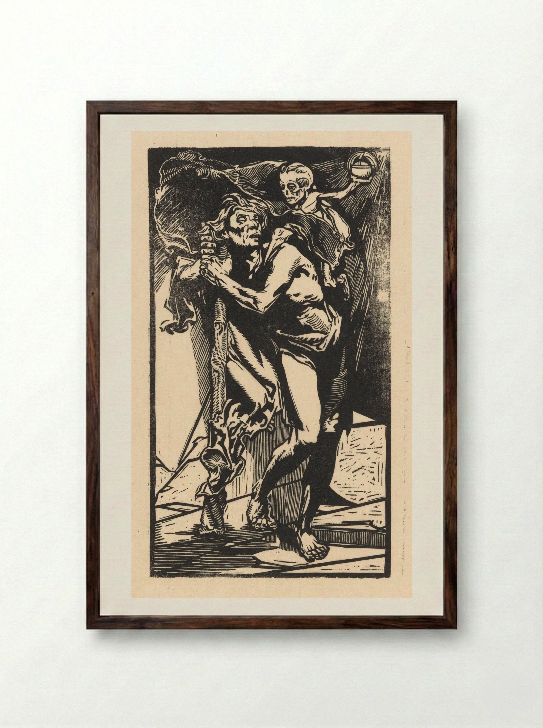 Man met de Dood op zijn rug - Johannes Josephus Aarts - Framed Print Dark Wood