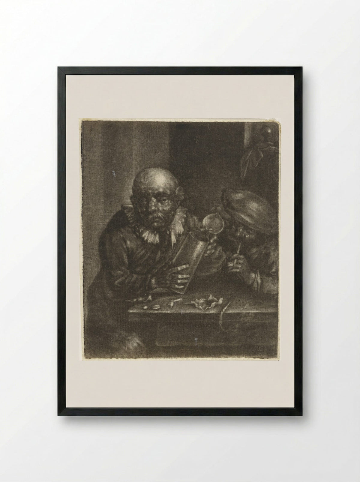 Man met een bierkan en een roker - Marcellus Laroon - Framed Print Black