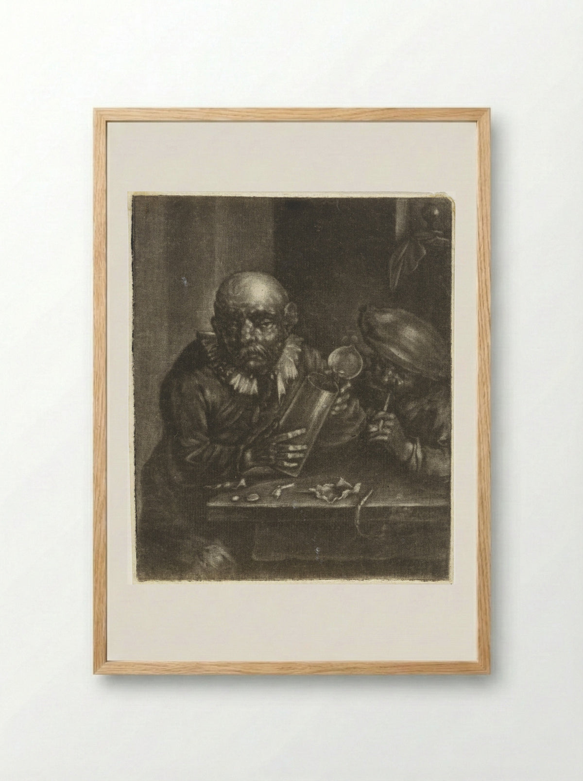 Man met een bierkan en een roker - Marcellus Laroon - Framed Print Wood