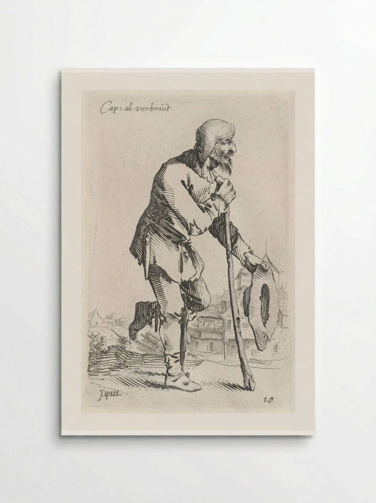 Man met hoed in de hand, leunend op krukken - Salomon Savery - Poster