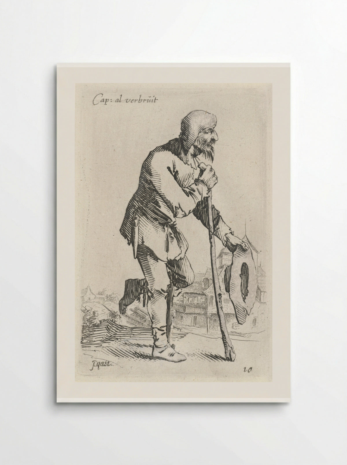 Man met hoed in de hand, leunend op krukken - Salomon Savery - Poster