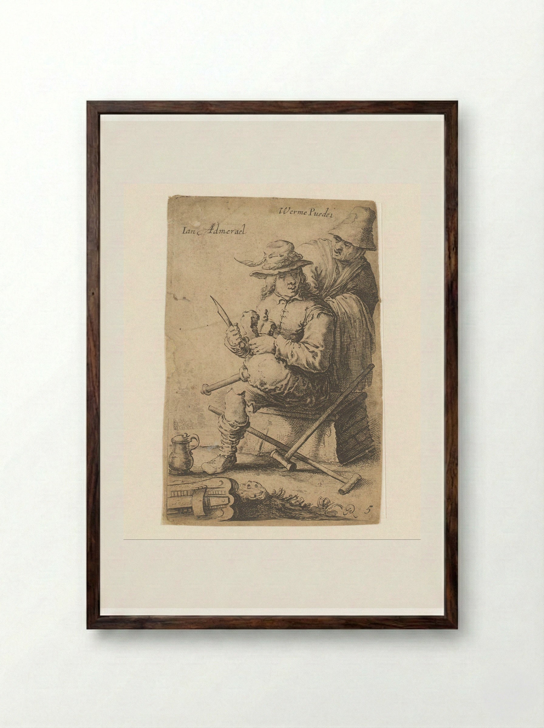 Man met houten been en een oude vrouw - Salomon Savery - Framed Print Dark Wood