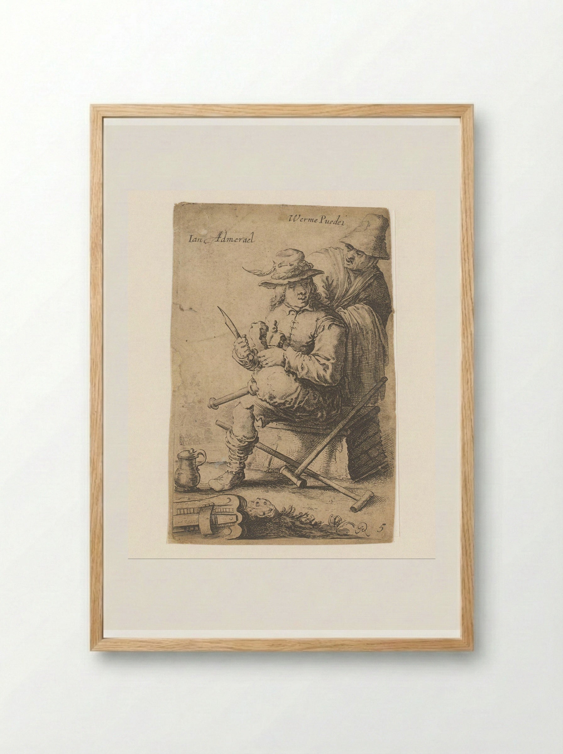 Man met houten been en een oude vrouw - Salomon Savery - Framed Print Wood
