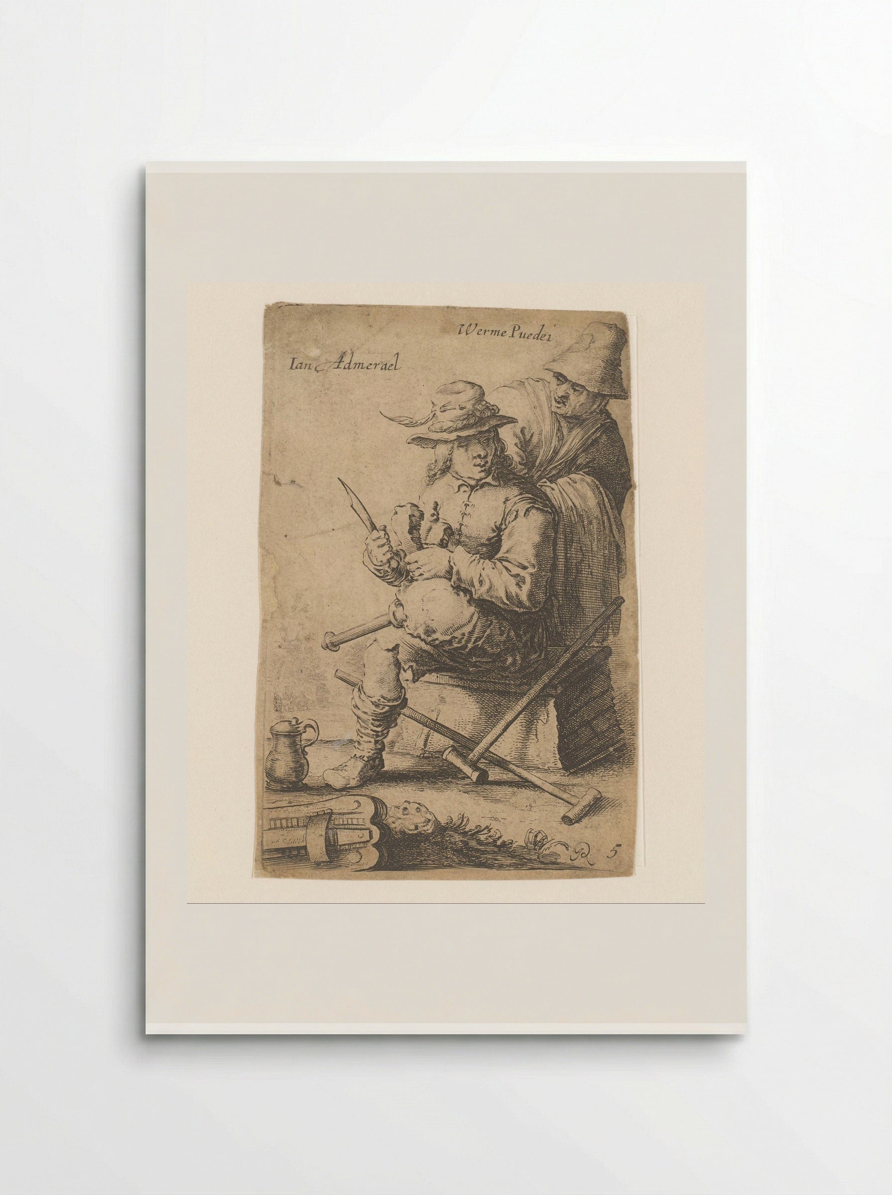 Man met houten been en een oude vrouw - Salomon Savery - Poster