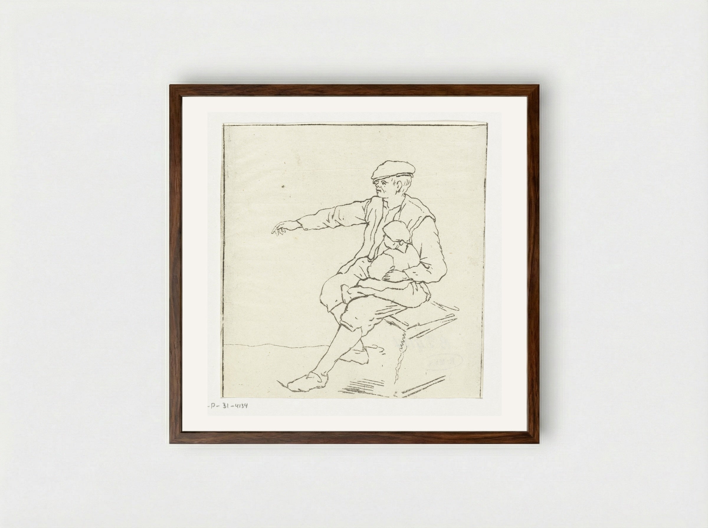 Man met kind - Anthonie van den Bos - Framed Print Dark Wood