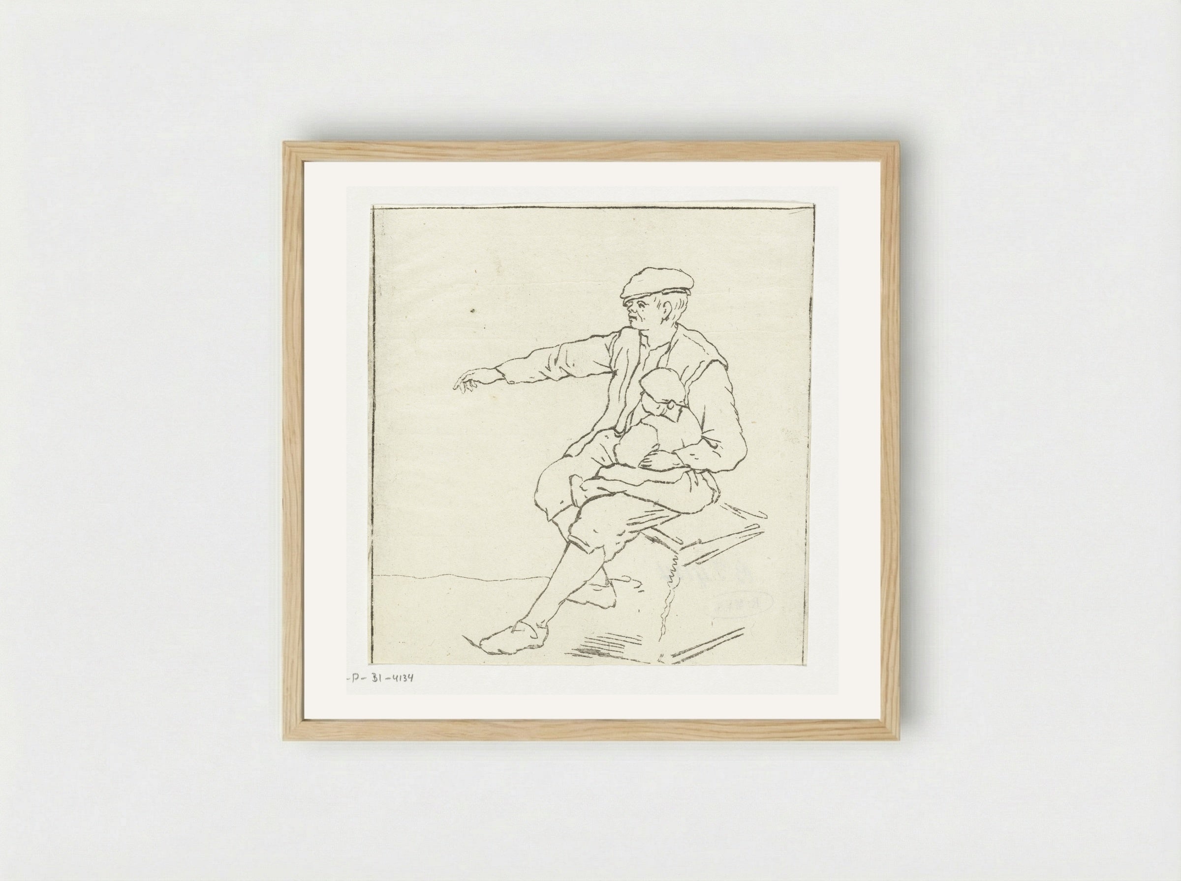 Man met kind - Anthonie van den Bos - Framed Print Wood