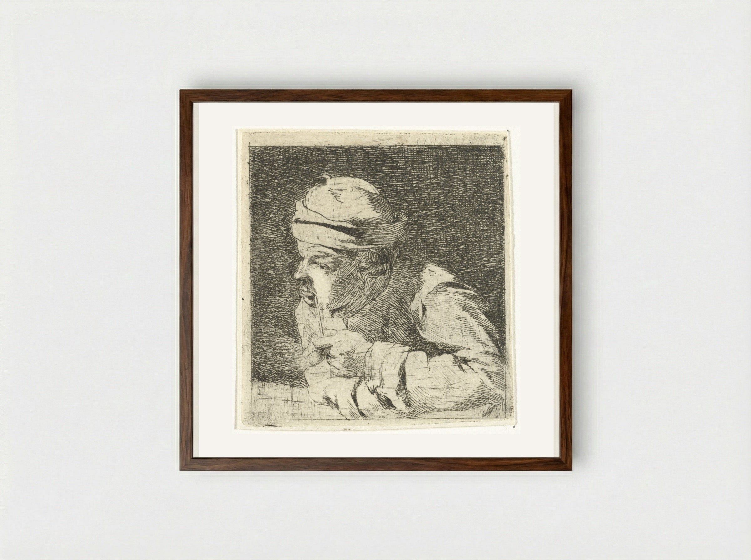 Man met pijp - Hermanus van Brussel - Framed Print Dark Wood