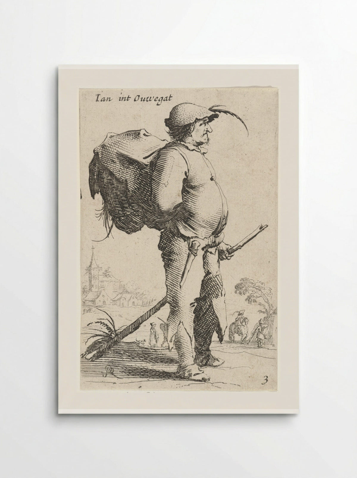 Man met rugzak en stok, gezien en profil - Salomon Savery - Poster