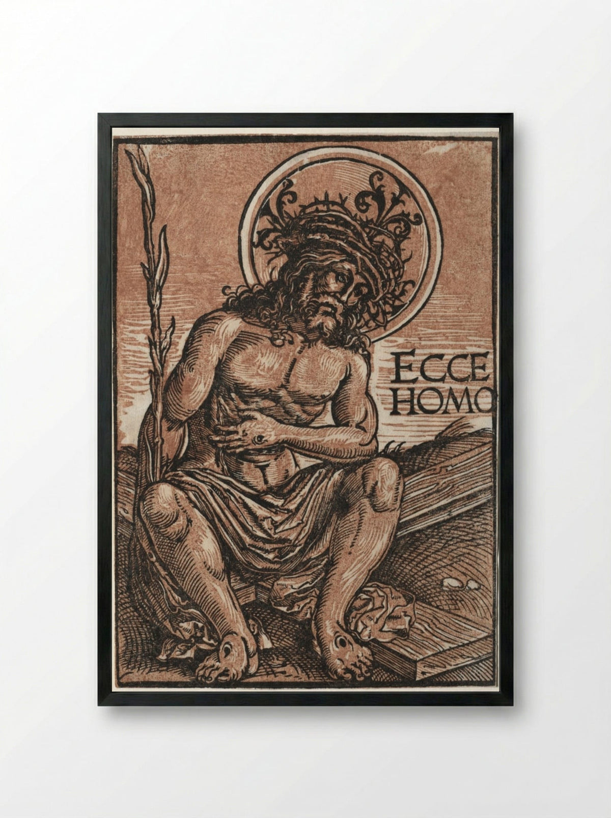 Man of Sorrows Seated on the Cross - Hans Weiditz - Framed Print Black