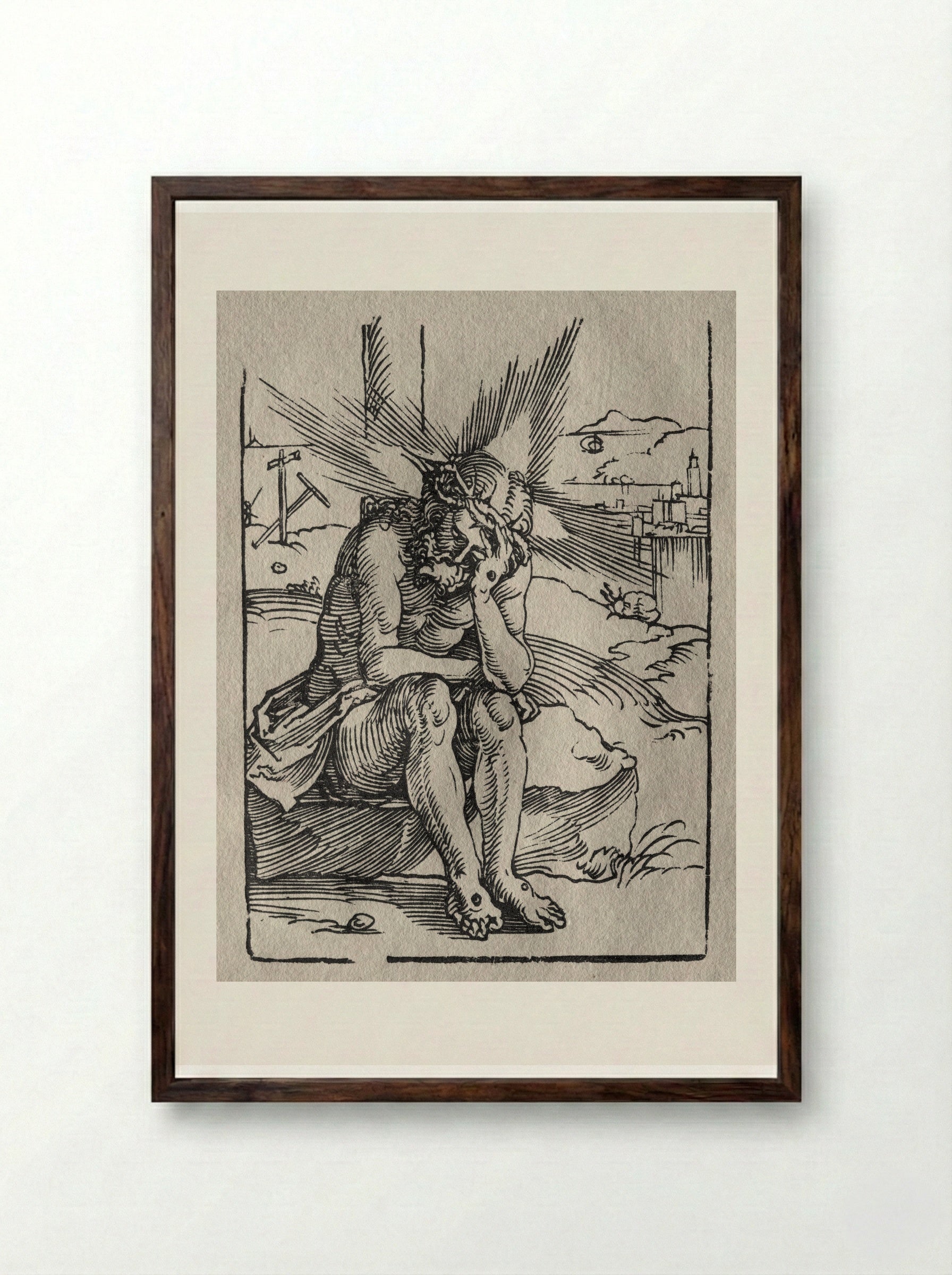 Man of Sorrows - Sebald Beham - Framed Print Dark Wood