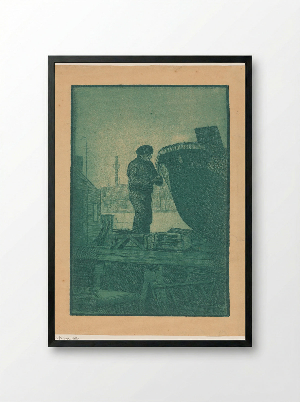 Man op scheepswerf - Harry van Mook - Framed Print Black