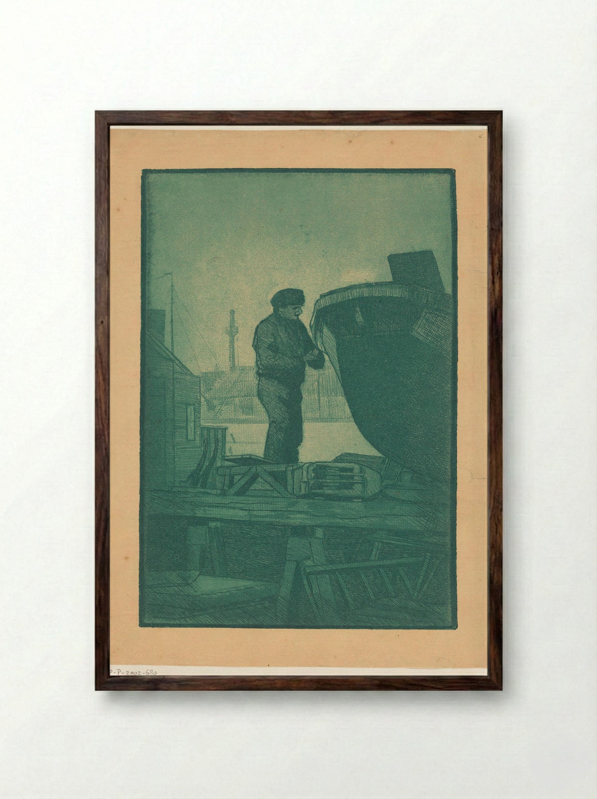 Man op scheepswerf - Harry van Mook - Framed Print Dark Wood