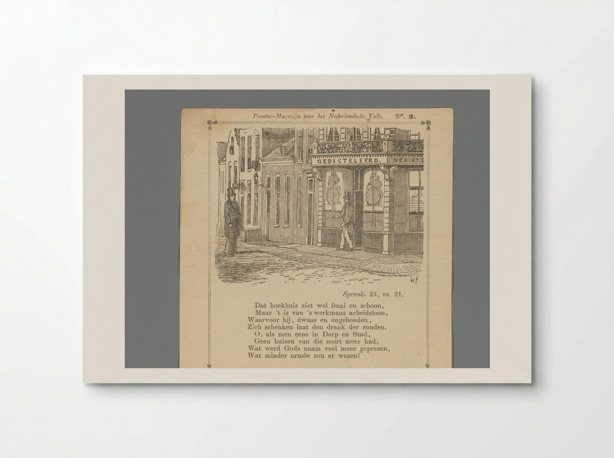 Man op straat ziet een andere man uit een winkel voor gedestilleerde drank komen - Isaac Weissenbruch - Poster