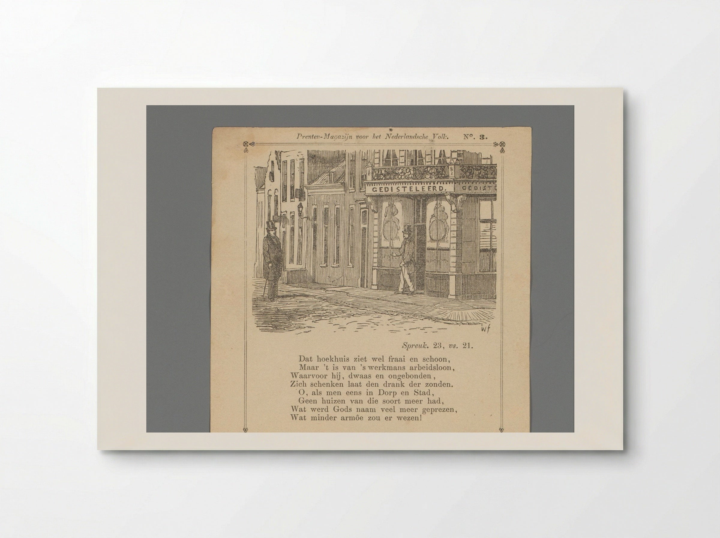 Man op straat ziet een andere man uit een winkel voor gedestilleerde drank komen - Isaac Weissenbruch - Poster