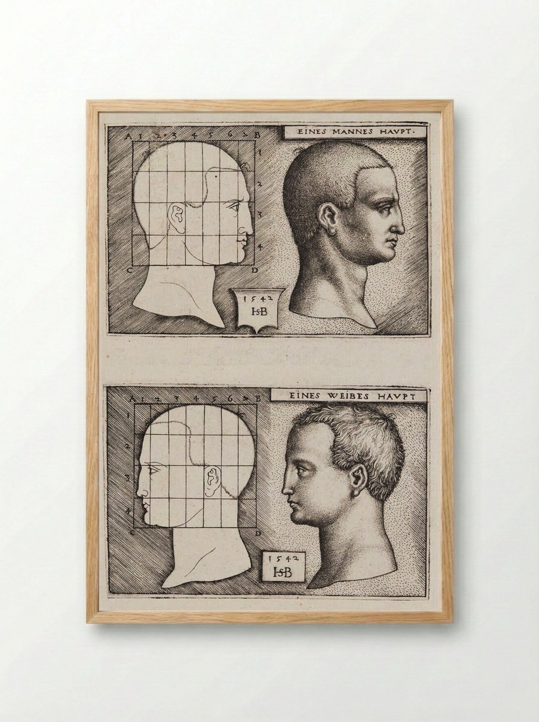 Man’s Head and Woman’s Head - Sebald Beham - Framed Print Wood