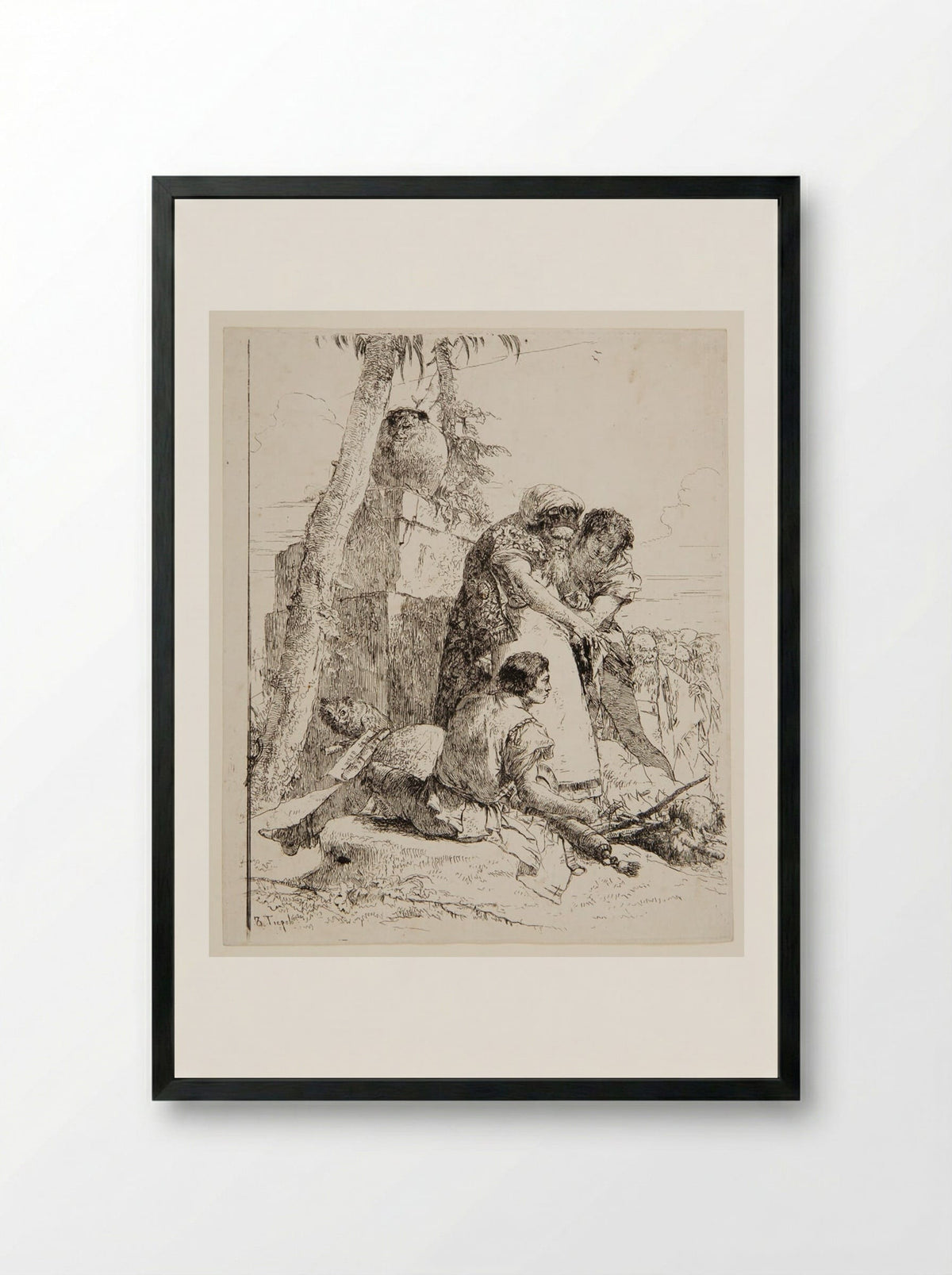Man's Head on Pyre - Giovanni Battista Tiepolo - Framed Print Black
