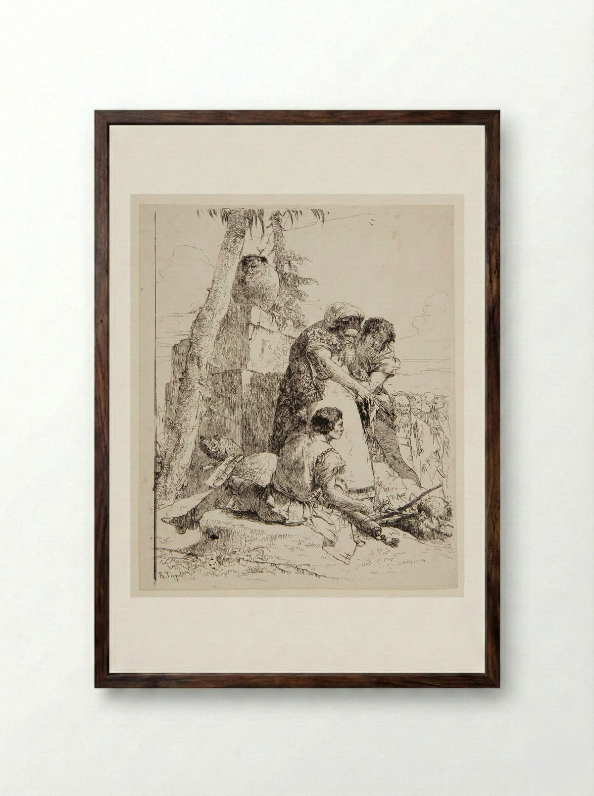 Man's Head on Pyre - Giovanni Battista Tiepolo - Framed Print Dark Wood