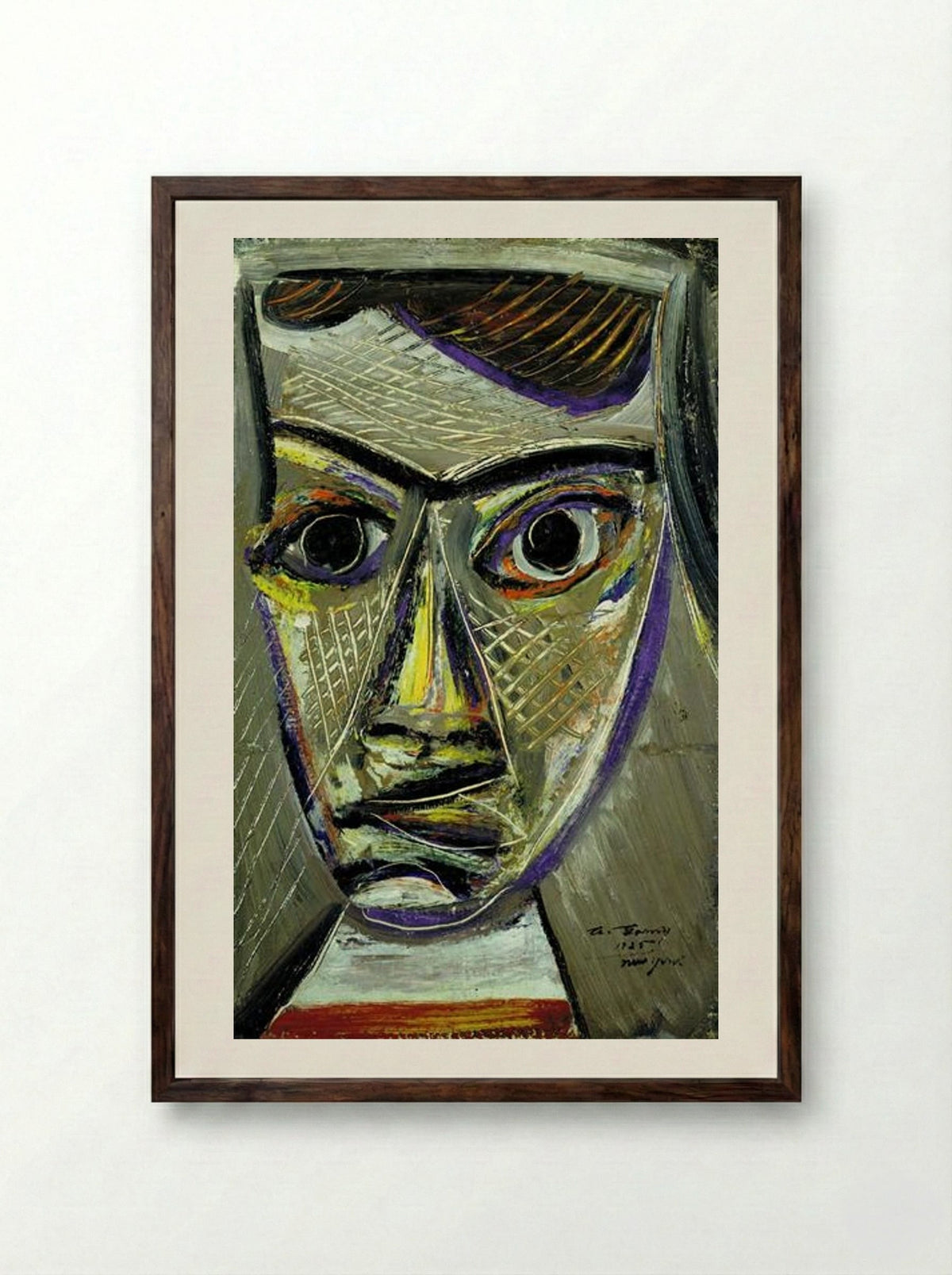 Man's Head - Arshile Gorky - Framed Print Dark Wood