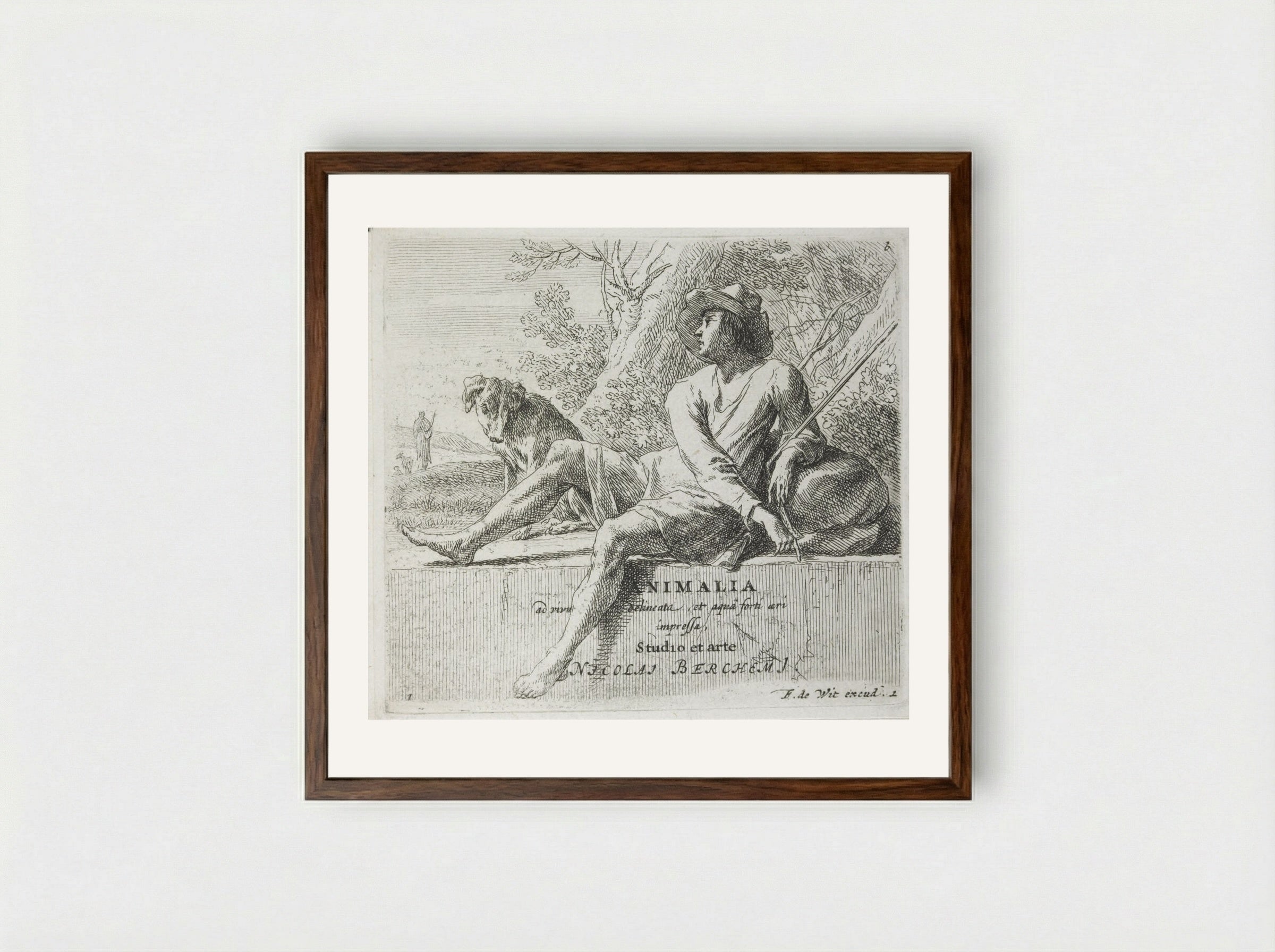 Man under the Tree - Nicolaes Berchem - Framed Print Dark Wood