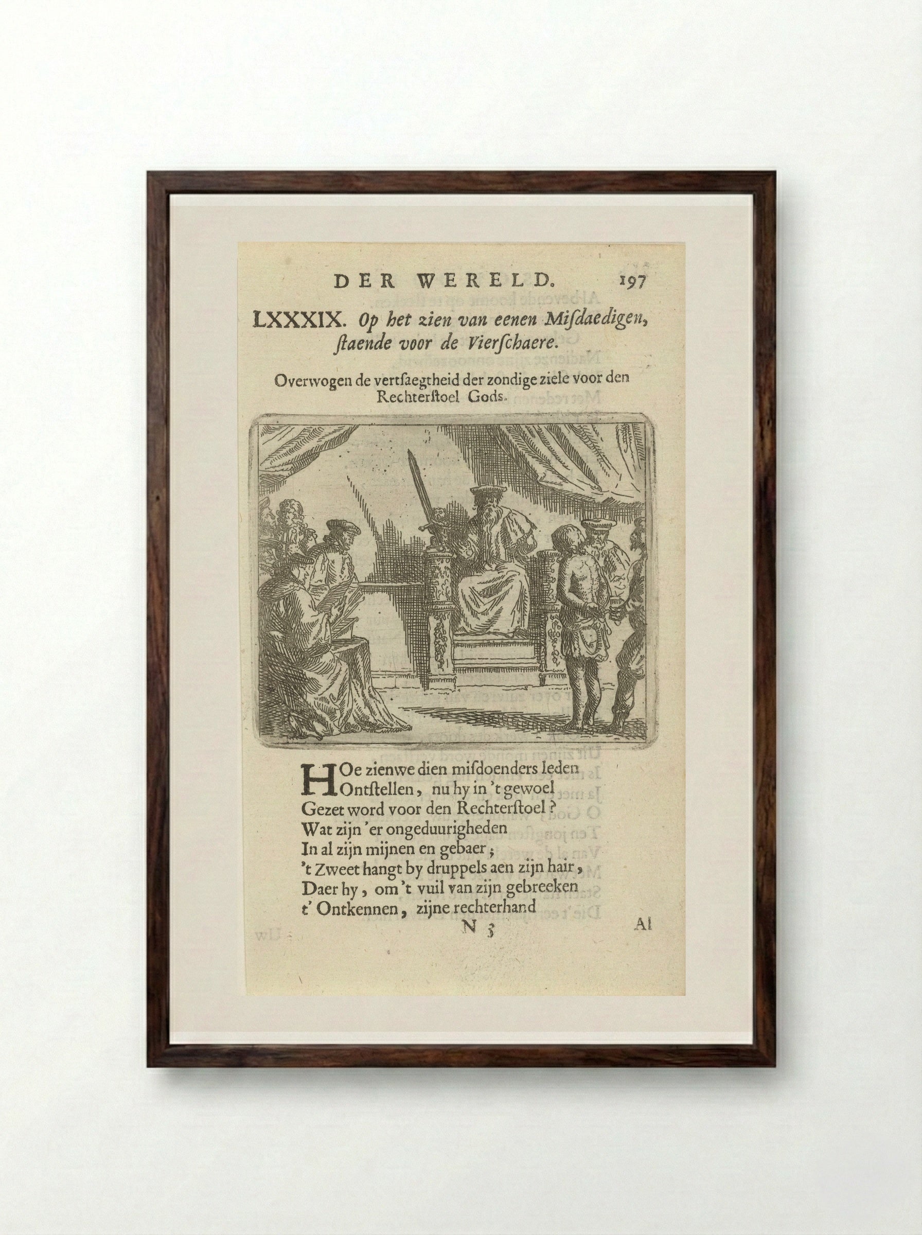 Man voorgeleid voor een rechtbank - Arnold Houbraken - Framed Print Dark Wood
