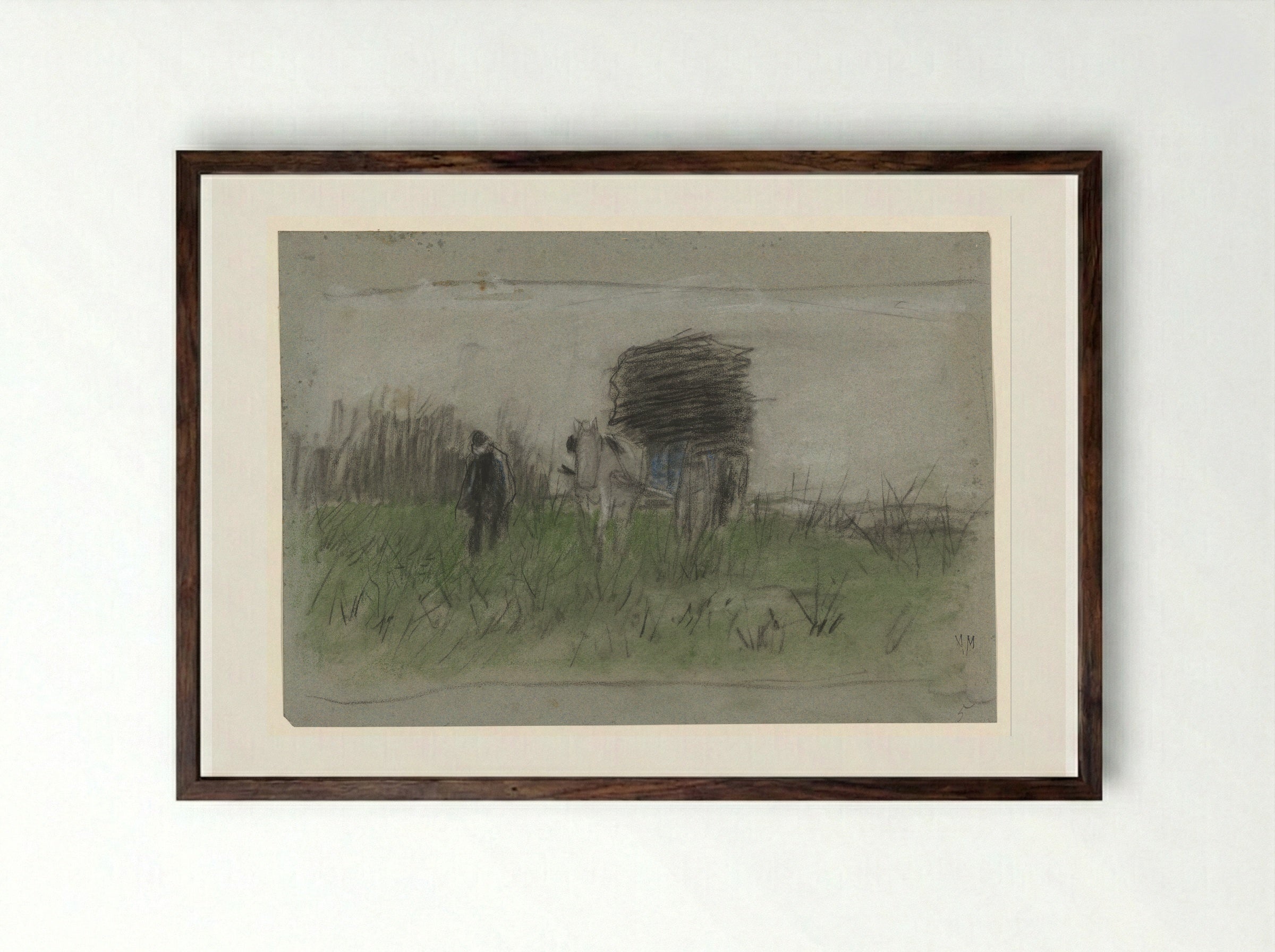 Man with Horse and Cart in the Dunes - Anton Mauve - Framed Print Dark Wood