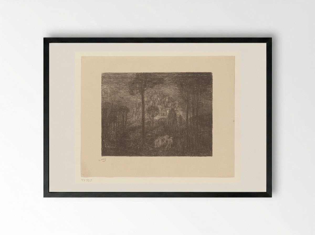 Man with Horse at the Castle of Julien - Marius Bauer - Framed Print Black