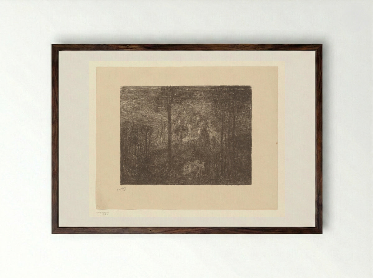 Man with Horse at the Castle of Julien - Marius Bauer - Framed Print Dark Wood