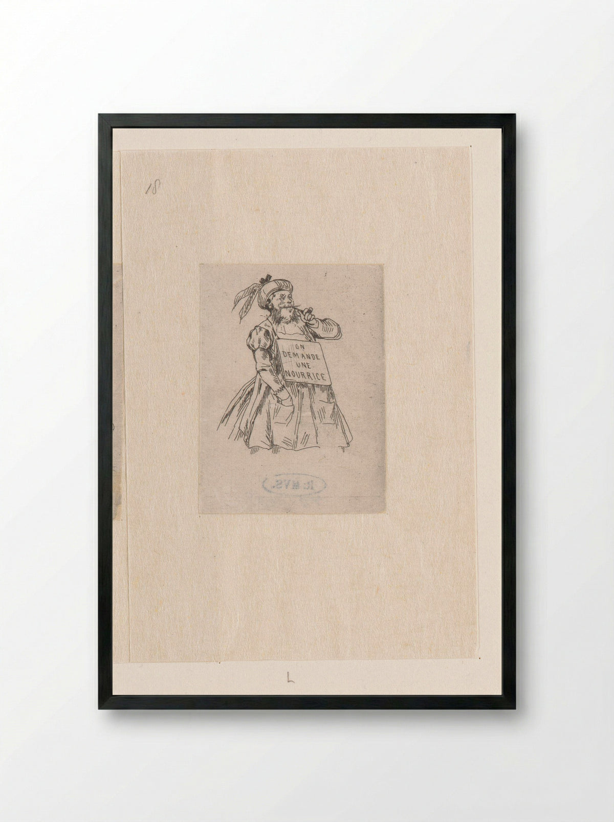 Man with Pipe and Sign Around His Neck - Félicien Rops - Framed Print Black