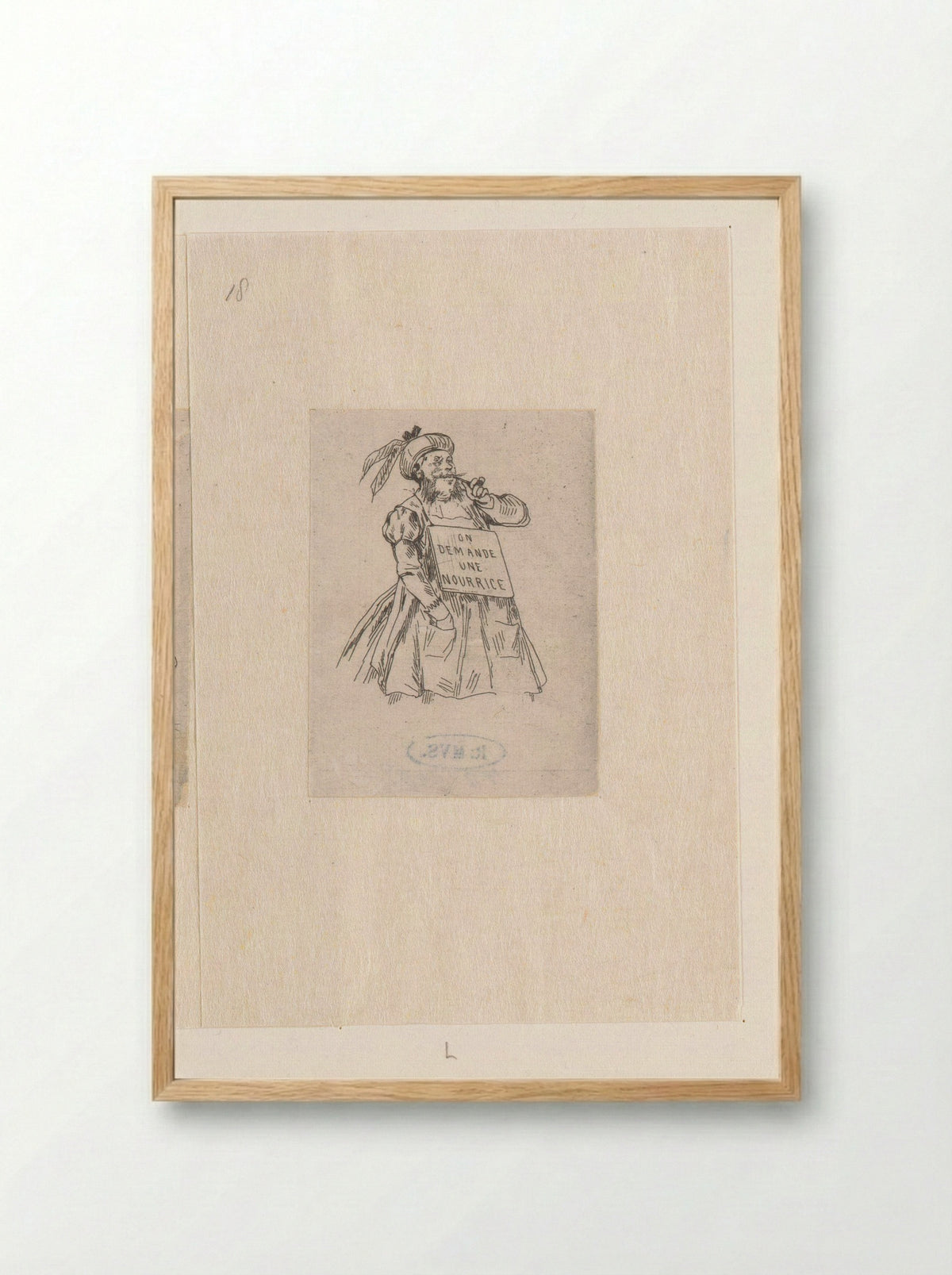 Man with Pipe and Sign Around His Neck - Félicien Rops - Framed Print Wood