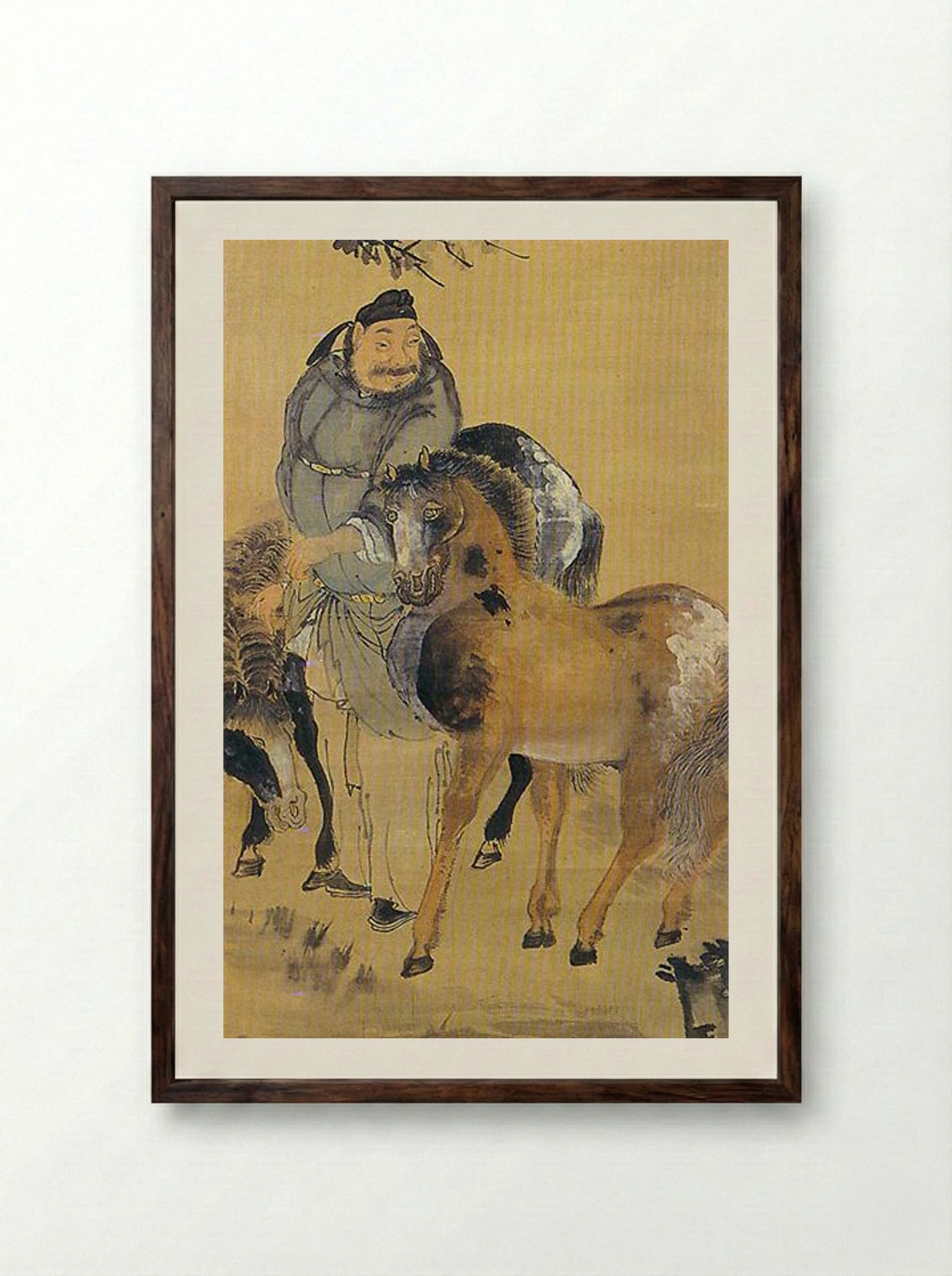 Man with Two Horses (Detail) - Owon - Framed Print Dark Wood