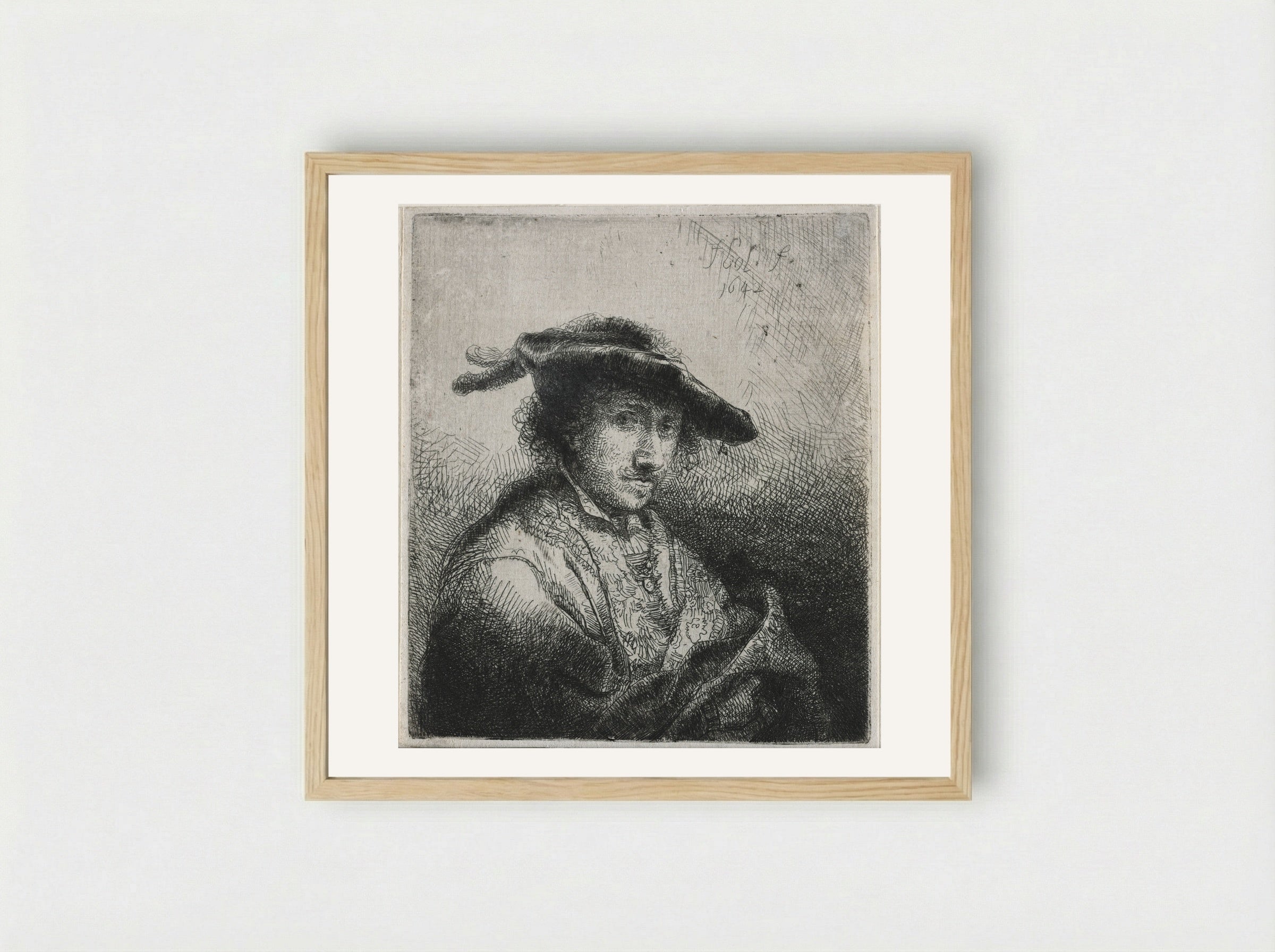 Man with Two Plumes in His Cap - Ferdinand Bol - Framed Print Wood