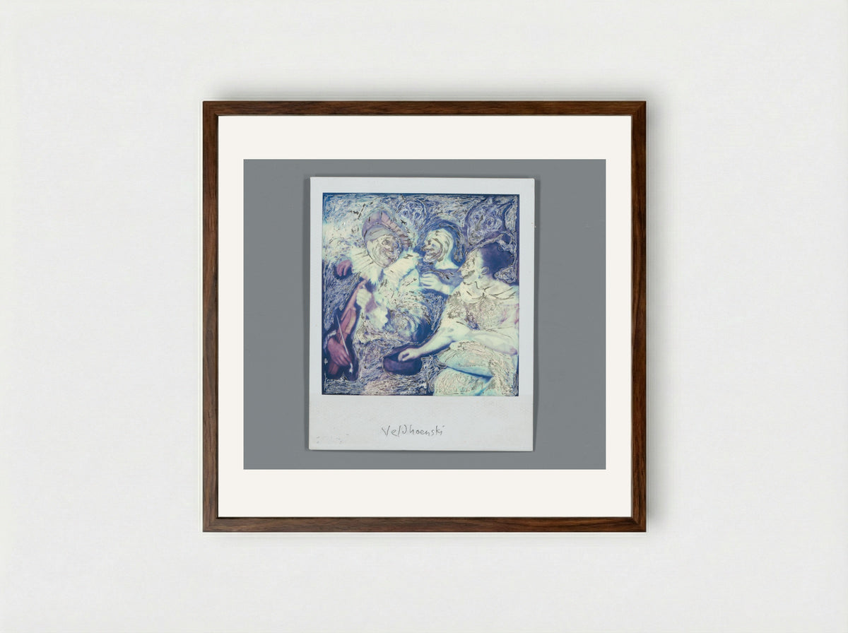 Man with Violin in Bad Company - Aat Veldhoen - Framed Print Dark Wood