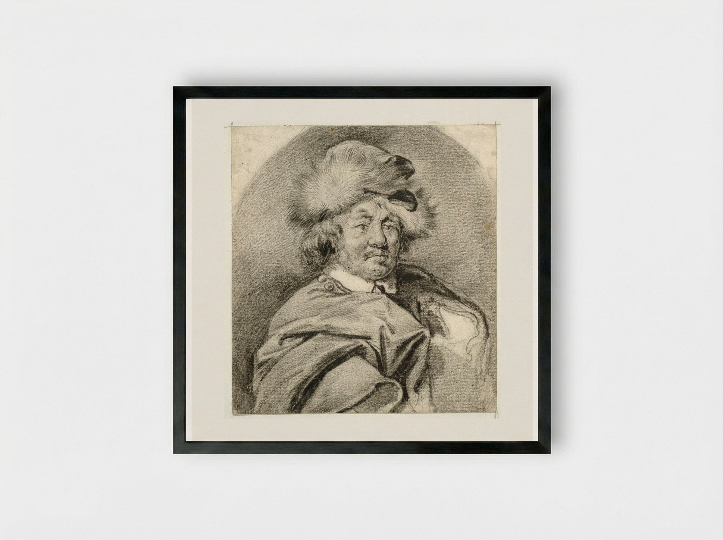 Man with a Cloak and a Polish Hat - Cornelis Visscher - Framed Print Black